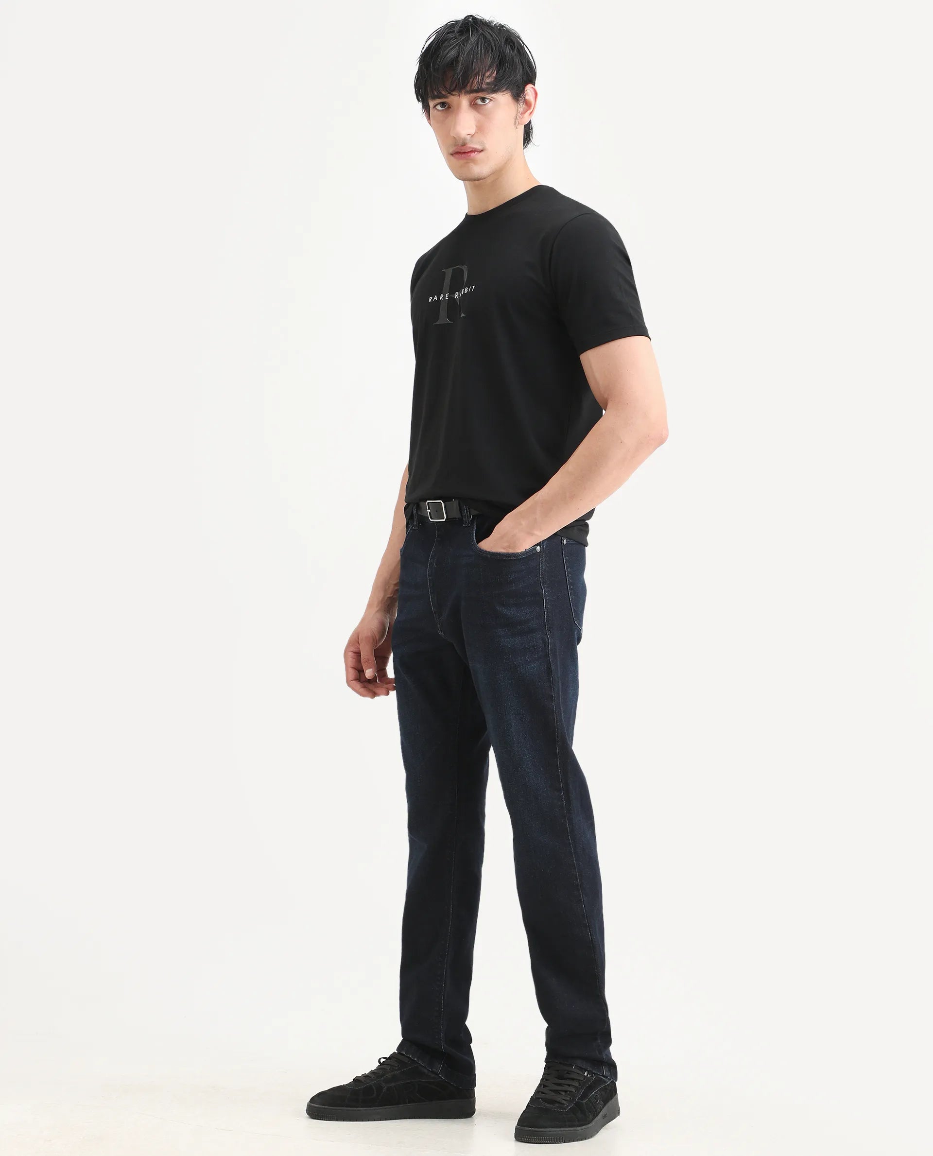 Rare Rabbit Men's Kliq Dark Navy Cotton Blend Fabric Morris Regular Fit Plain Jeans
