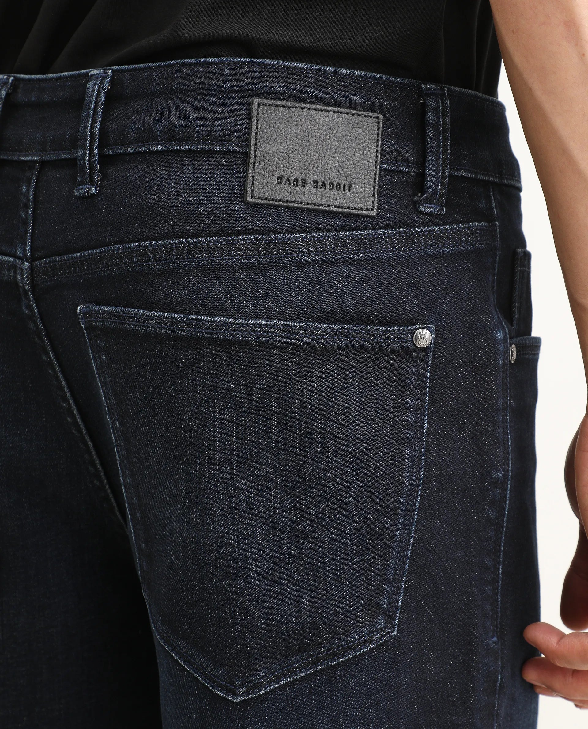Rare Rabbit Men's Kliq Dark Navy Cotton Blend Fabric Morris Regular Fit Plain Jeans