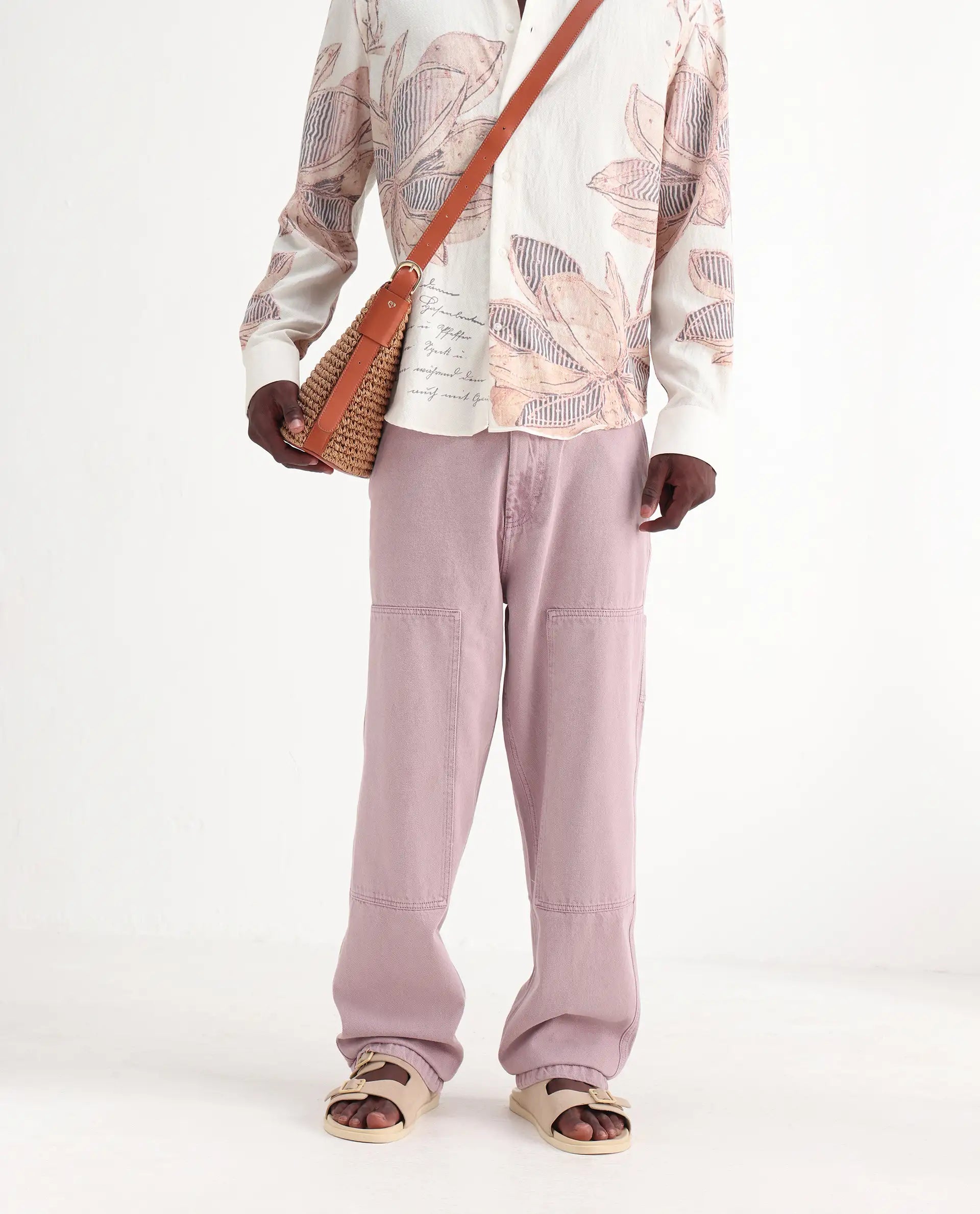 Rare Rabbit Men's Klop Dusky Purple Cotton Plain Carpenter Fit Jeans