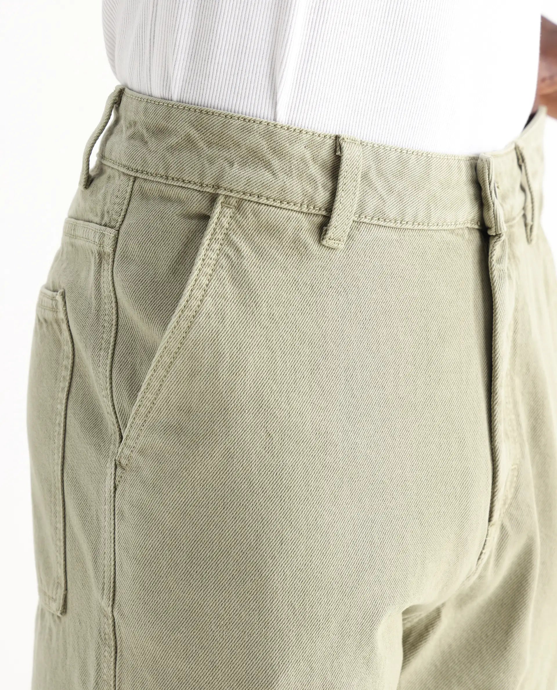 Rare Rabbit Men's Klop Pastel Green Cotton Plain Carpenter Fit Jeans