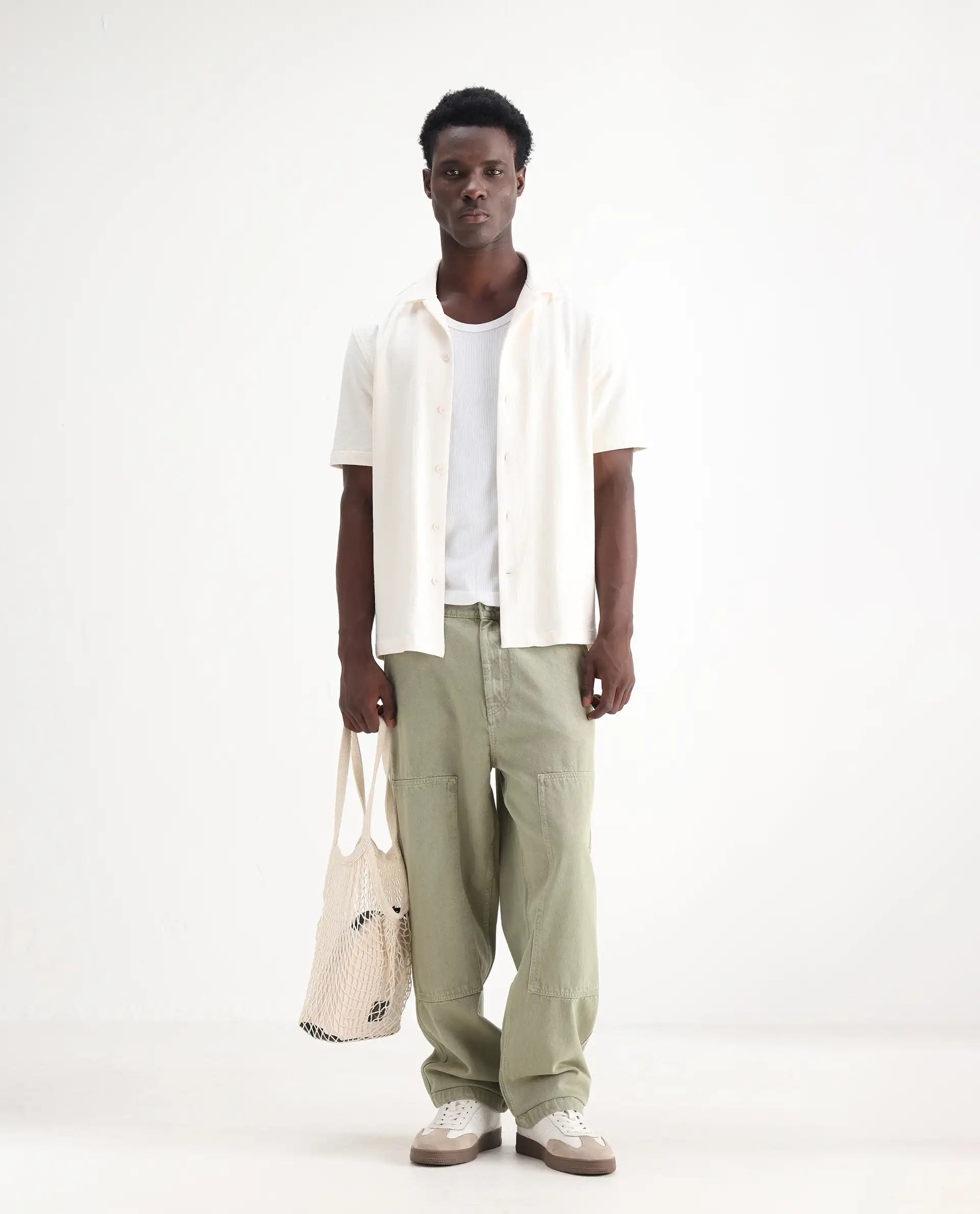 Rare Rabbit Men's Klop Pastel Green Cotton Plain Carpenter Fit Jeans