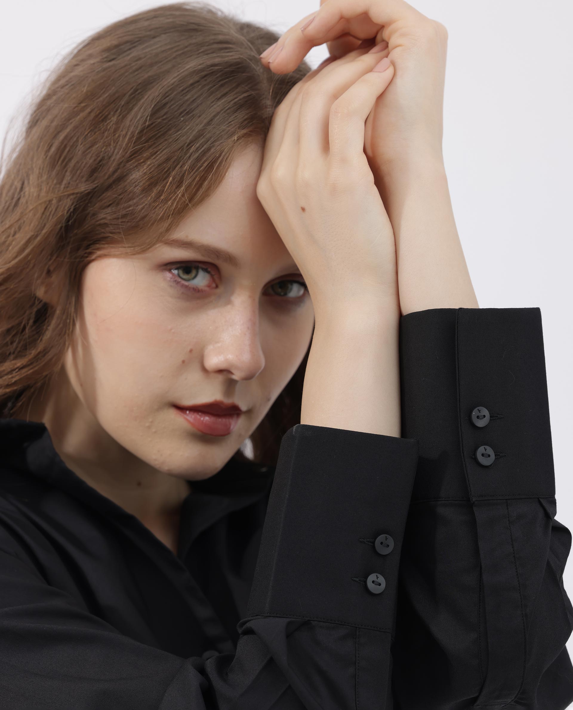 Rareism Womens Klox Black Shirt Full Sleeve Collared Neck Woven Hip Length