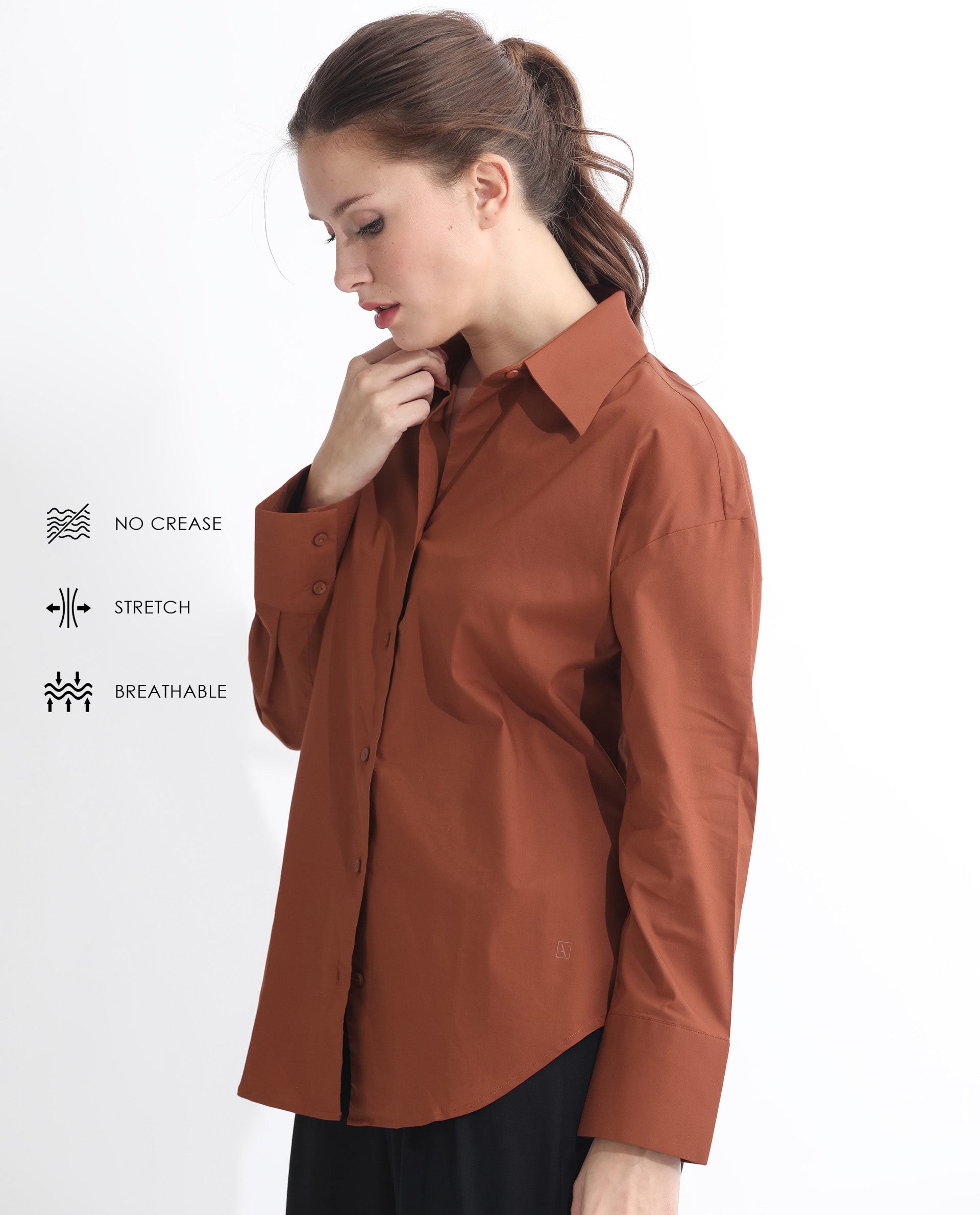 Rareism Women Klox Orange  Cuffed Sleeve Shirt Collar Solid Shirt