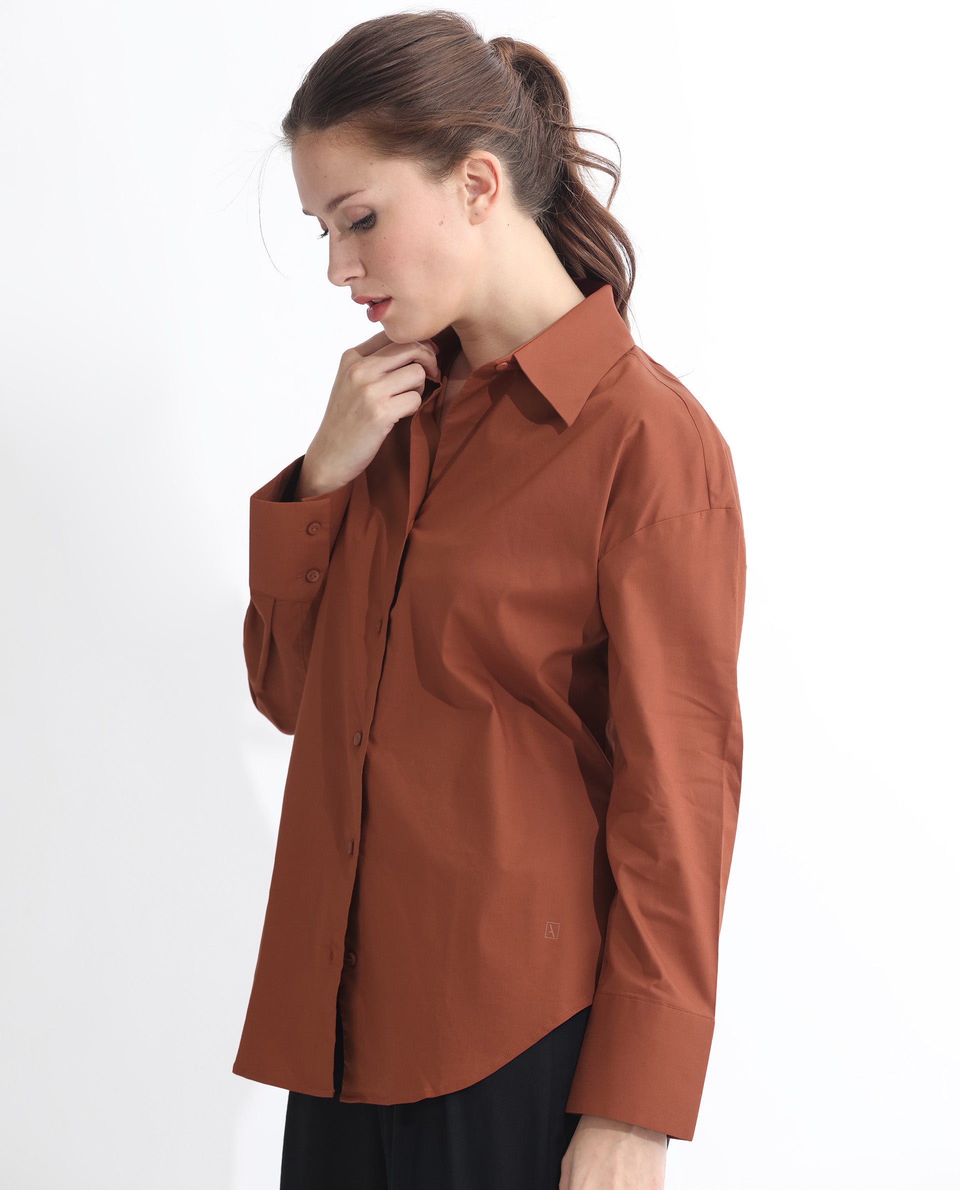 Rareism Women Klox Orange  Cuffed Sleeve Shirt Collar Solid Shirt