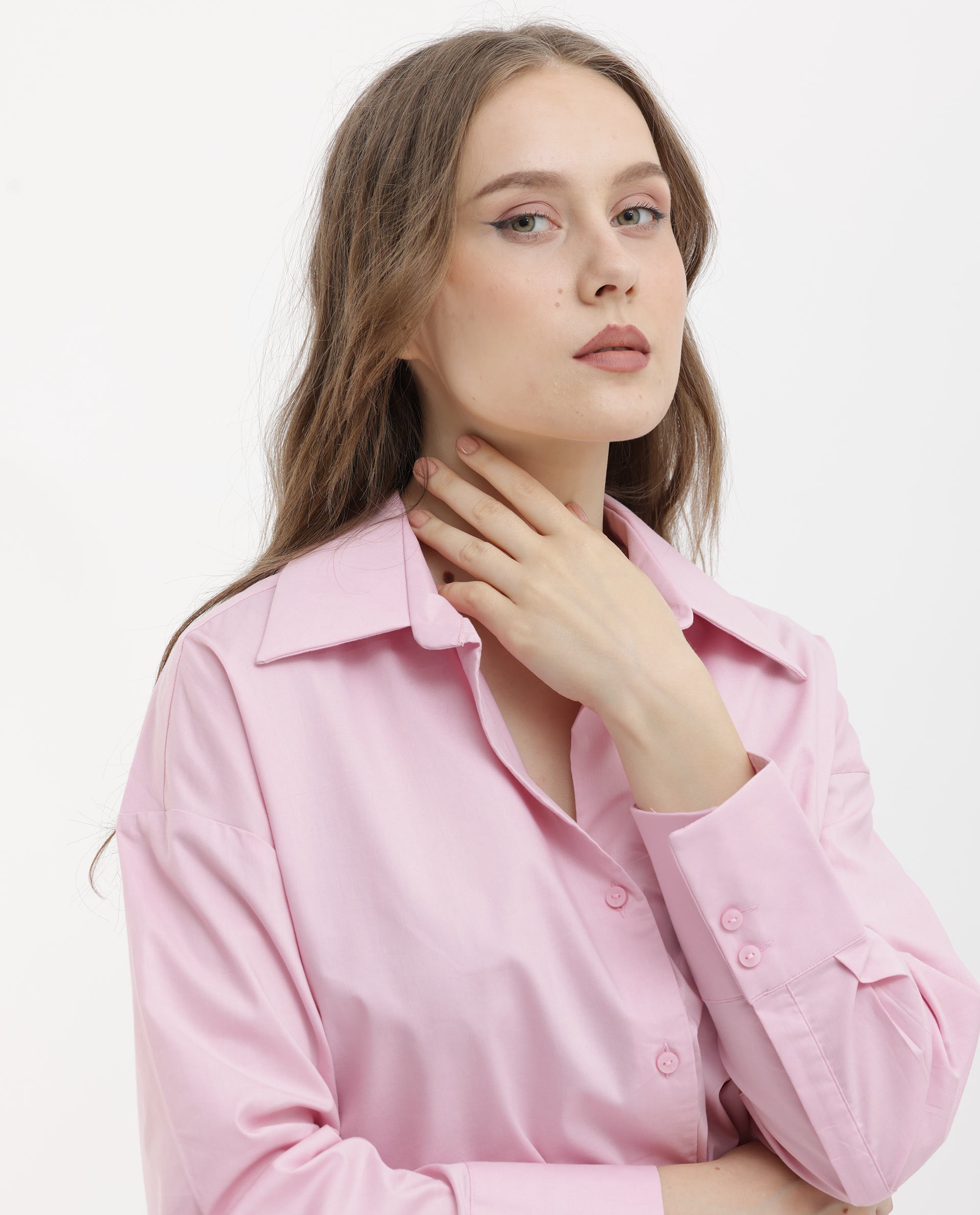 Rareism Womens Klox Pink Shirt Full Sleeve Collared Neck Woven Hip Length