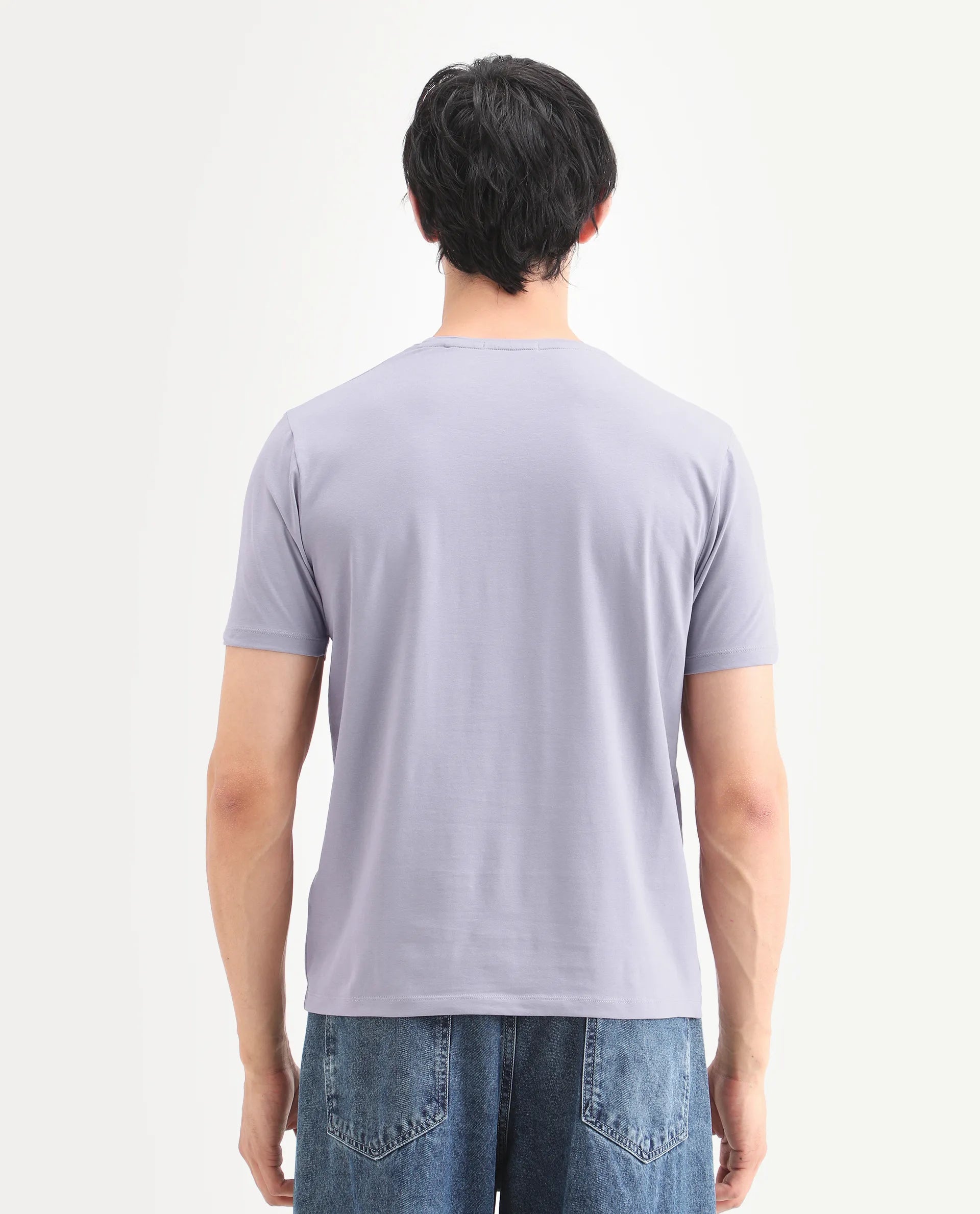 Rare Rabbit Men's Kloz Pastel Purple Cotton Blend Fabric Half Sleeve Crew Neck Regular Fit Graphic Print T-Shirt