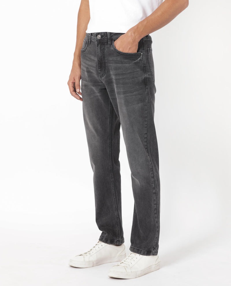 Rare Rabbit Men's Klune Black Mid Wash Mid-Rise Regular Fit Jeans