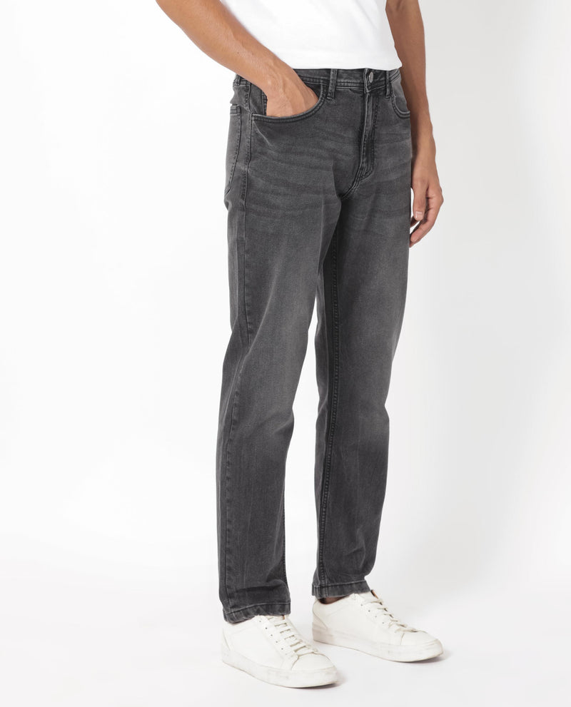 Rare Rabbit Men's Klune Black Mid Wash Mid-Rise Regular Fit Jeans
