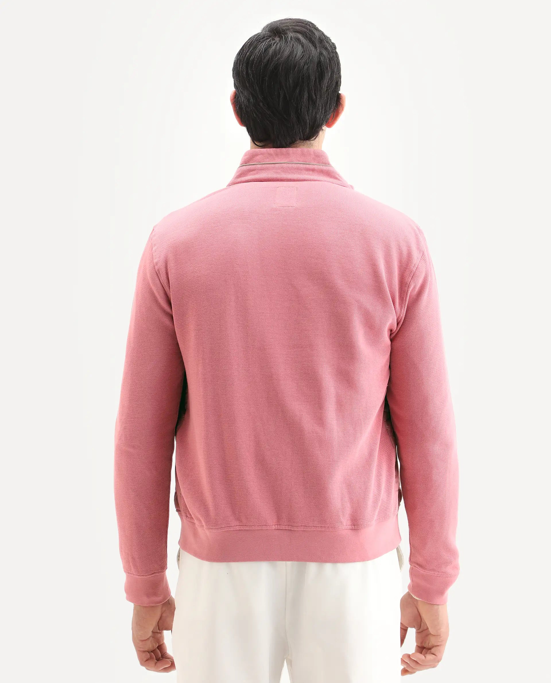 Rare Rabbit Men's Kneto Pink Cotton Plain Regular Fit Full Sleeve High Neck Jacket