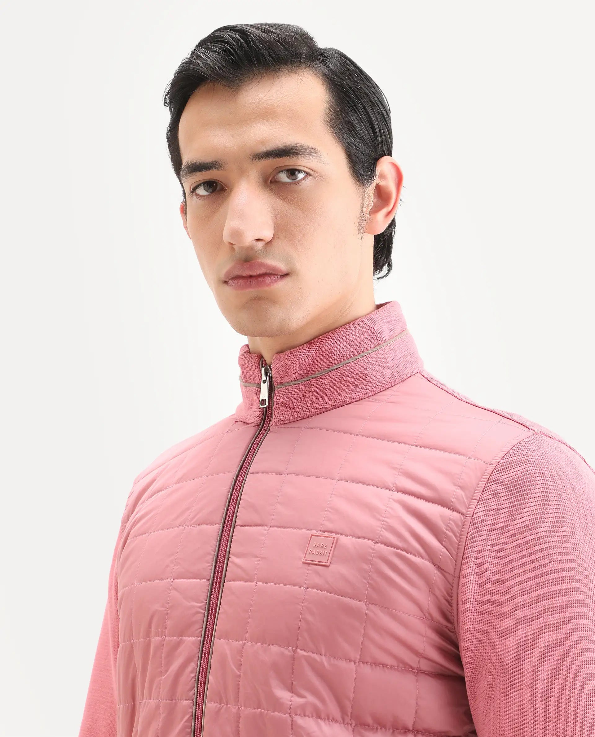 Rare Rabbit Men's Kneto Pink Cotton Plain Regular Fit Full Sleeve High Neck Jacket