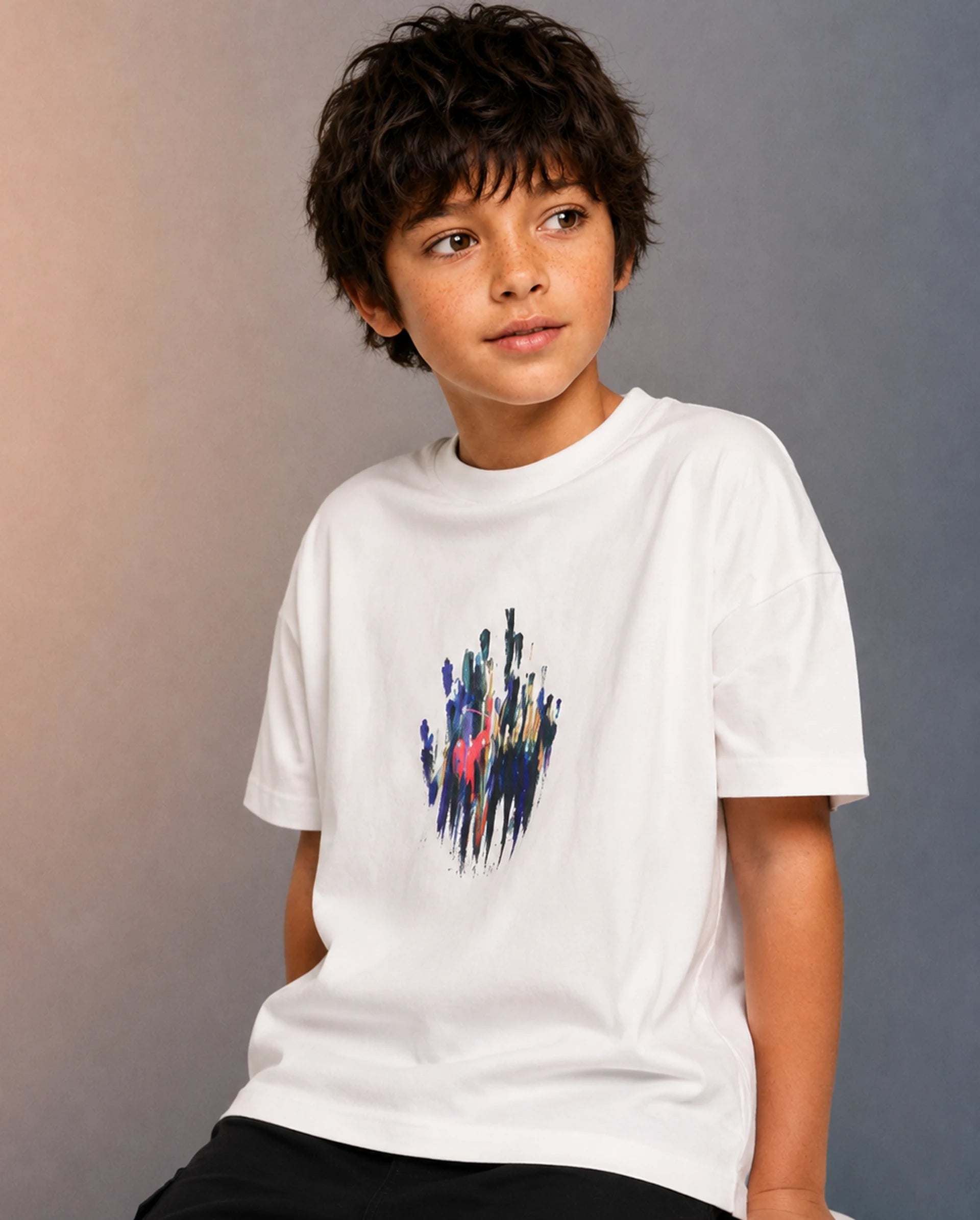 Rare Ones Kids Knight-k Off White Cotton Blend Fabric Pull-On Regular Fit Printed T-Shirt