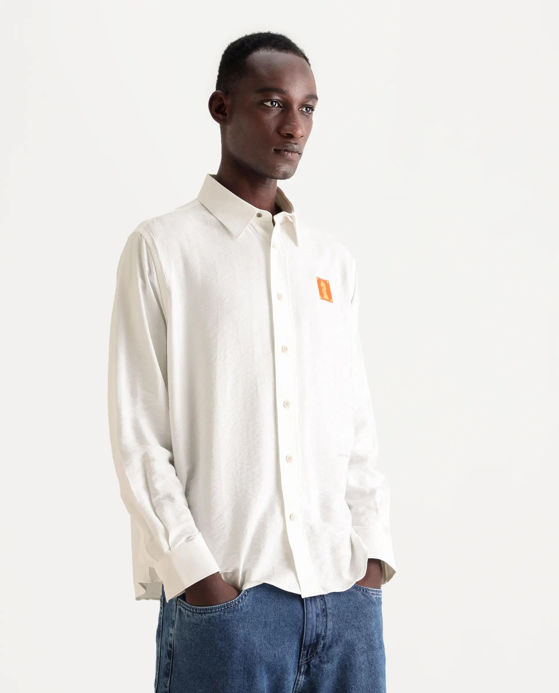 Rare Rabbit Men's Knight White Cotton Blend Flock Print Regular Fit Full Sleeve Collared Shirt