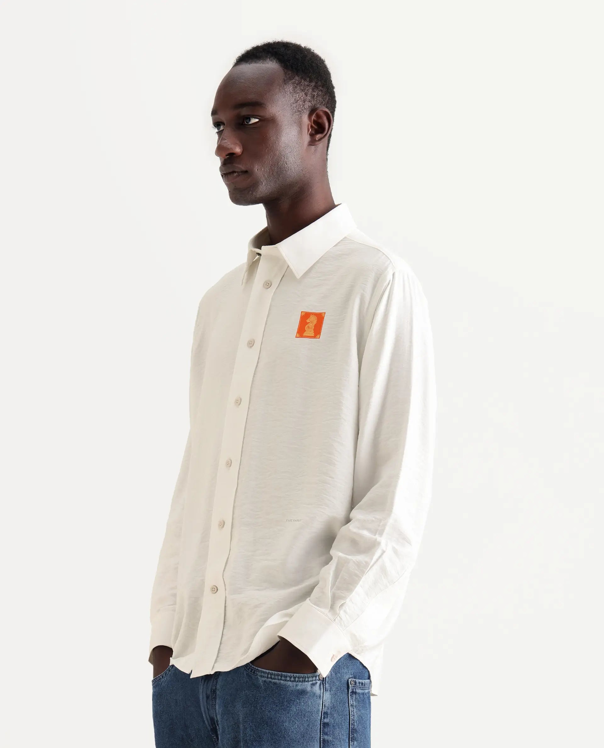 Rare Rabbit Men's Knight White Cotton Blend Flock Print Regular Fit Full Sleeve Collared Shirt