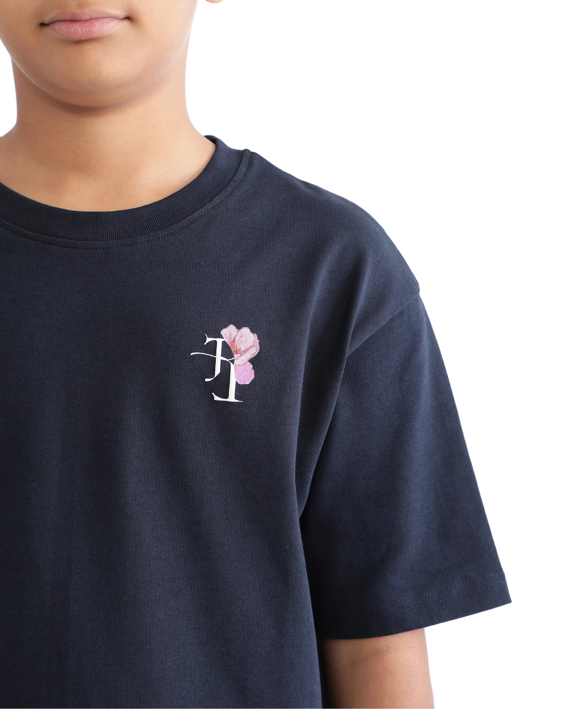 Rare Ones Kids Knix-K Navy Cotton Half Sleeve Slip-On Graphic Printed Boxy Fit T-Shirt