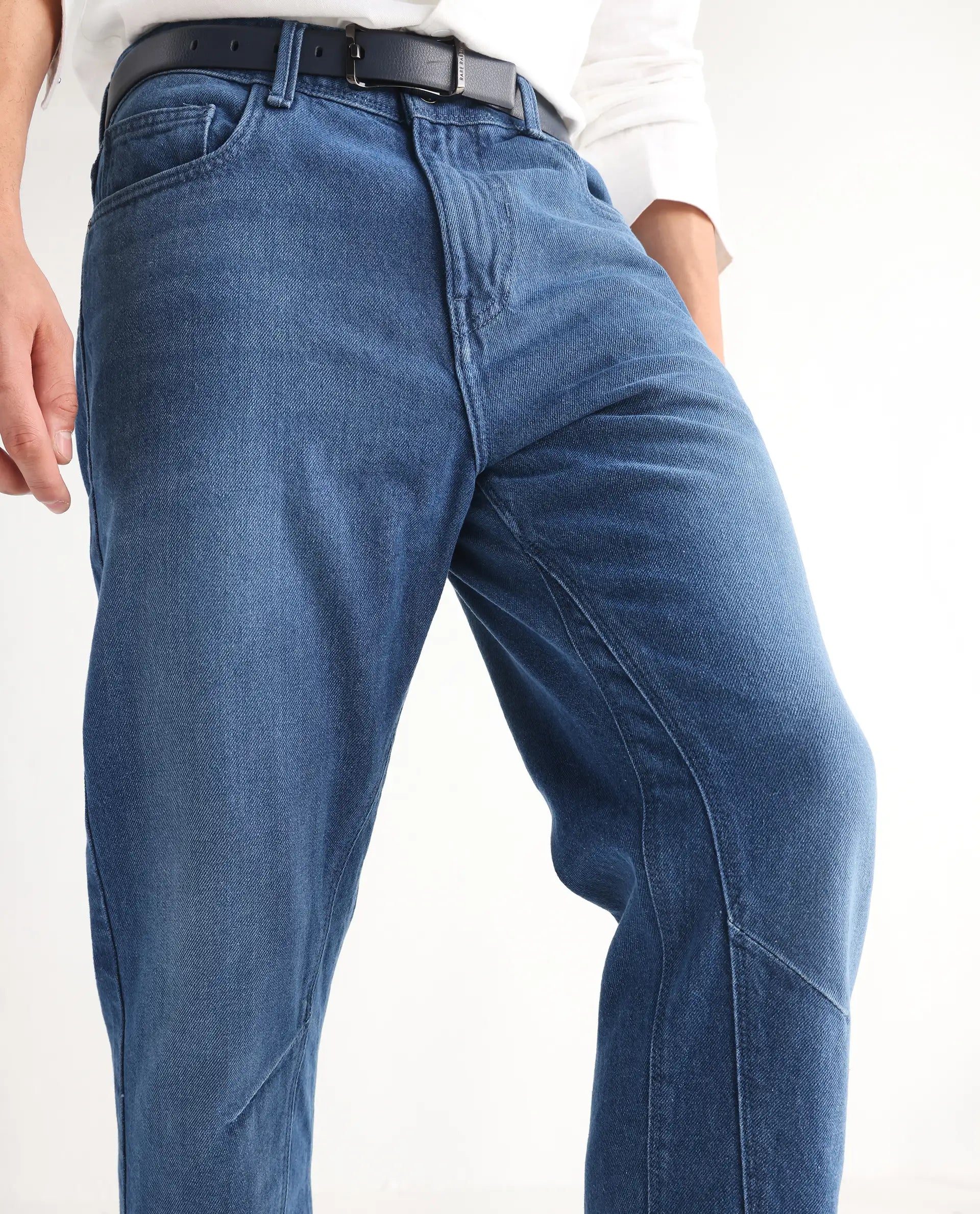 Rare Rabbit Men's Kobet Blue Cotton Plain Morris Regular Fit Jeans