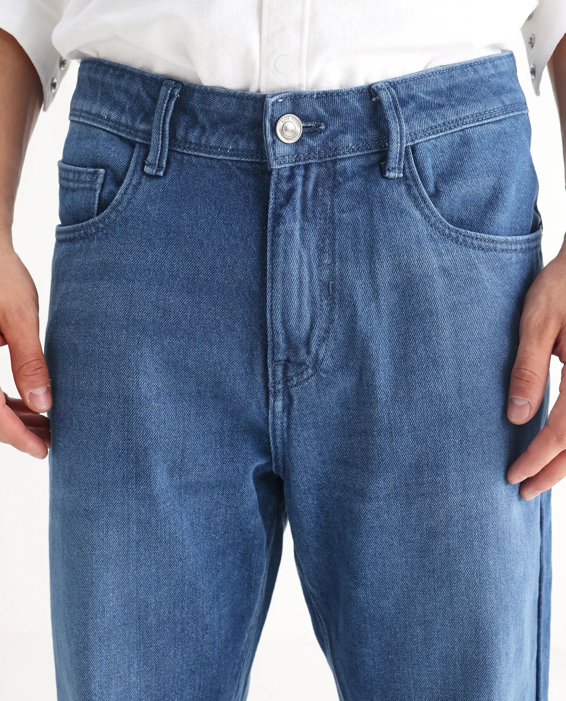 Rare Rabbit Men's Kobet Blue Cotton Plain Morris Regular Fit Jeans