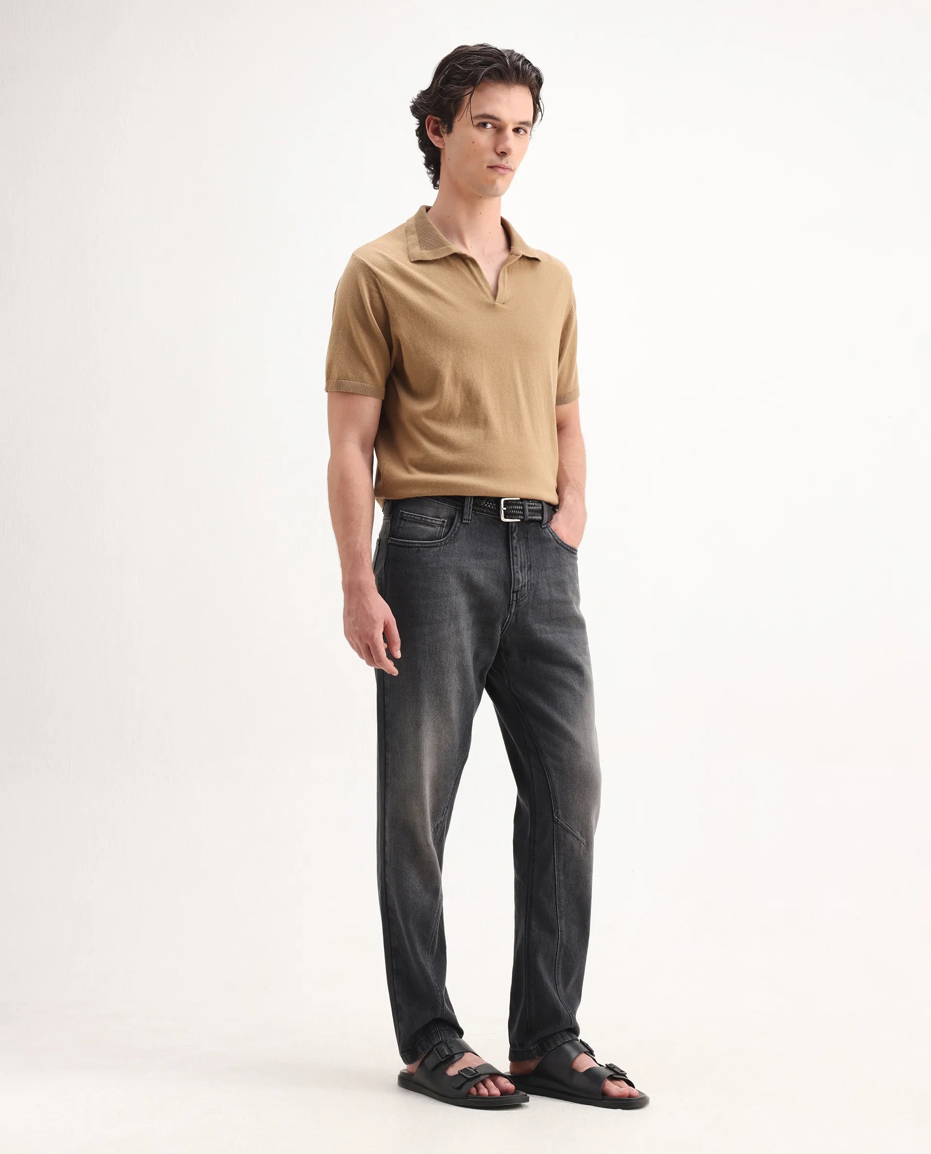 Rare Rabbit Men's Kobet Grey Cotton Plain Morris Regular Fit Jeans