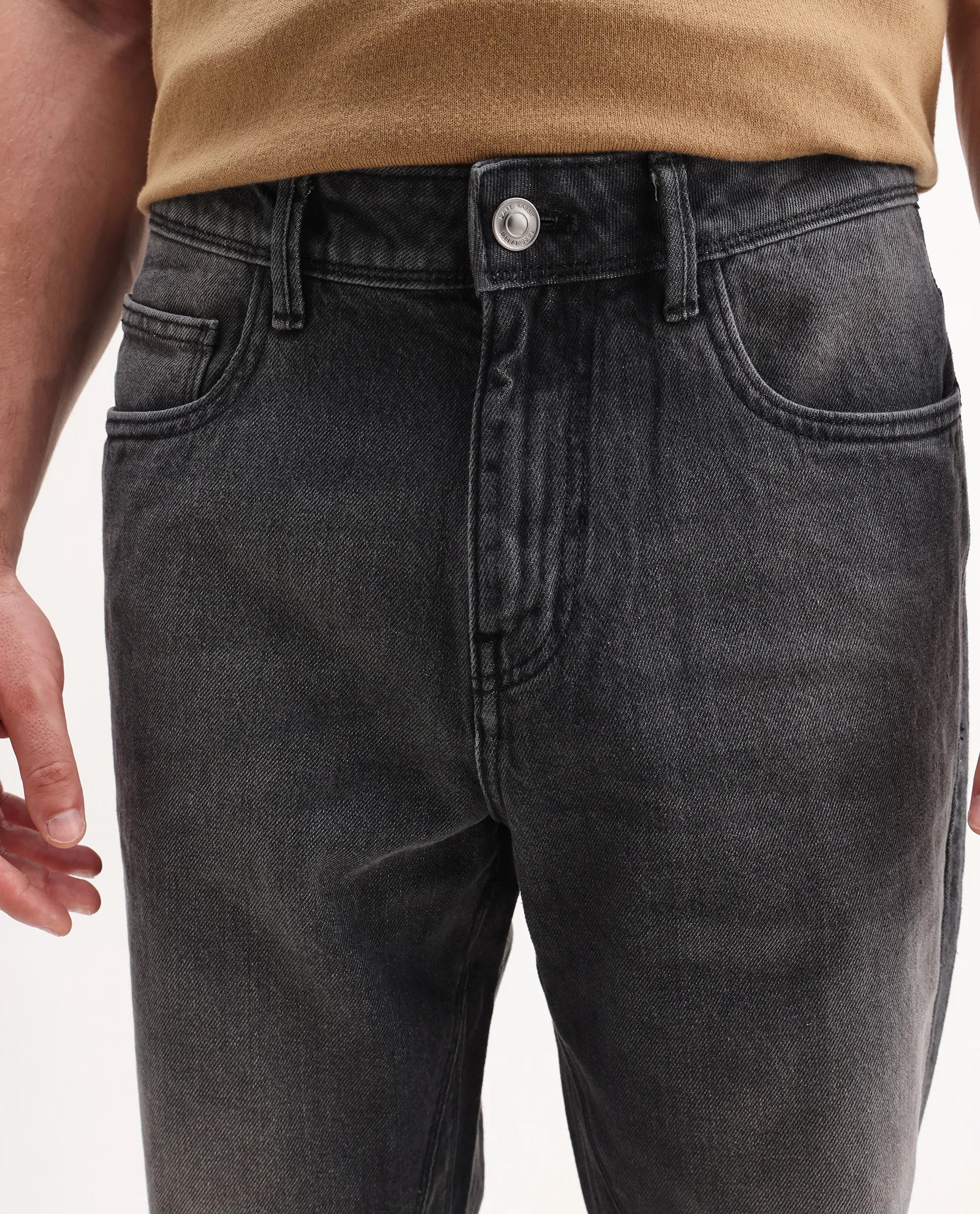 Rare Rabbit Men's Kobet Grey Cotton Plain Morris Regular Fit Jeans