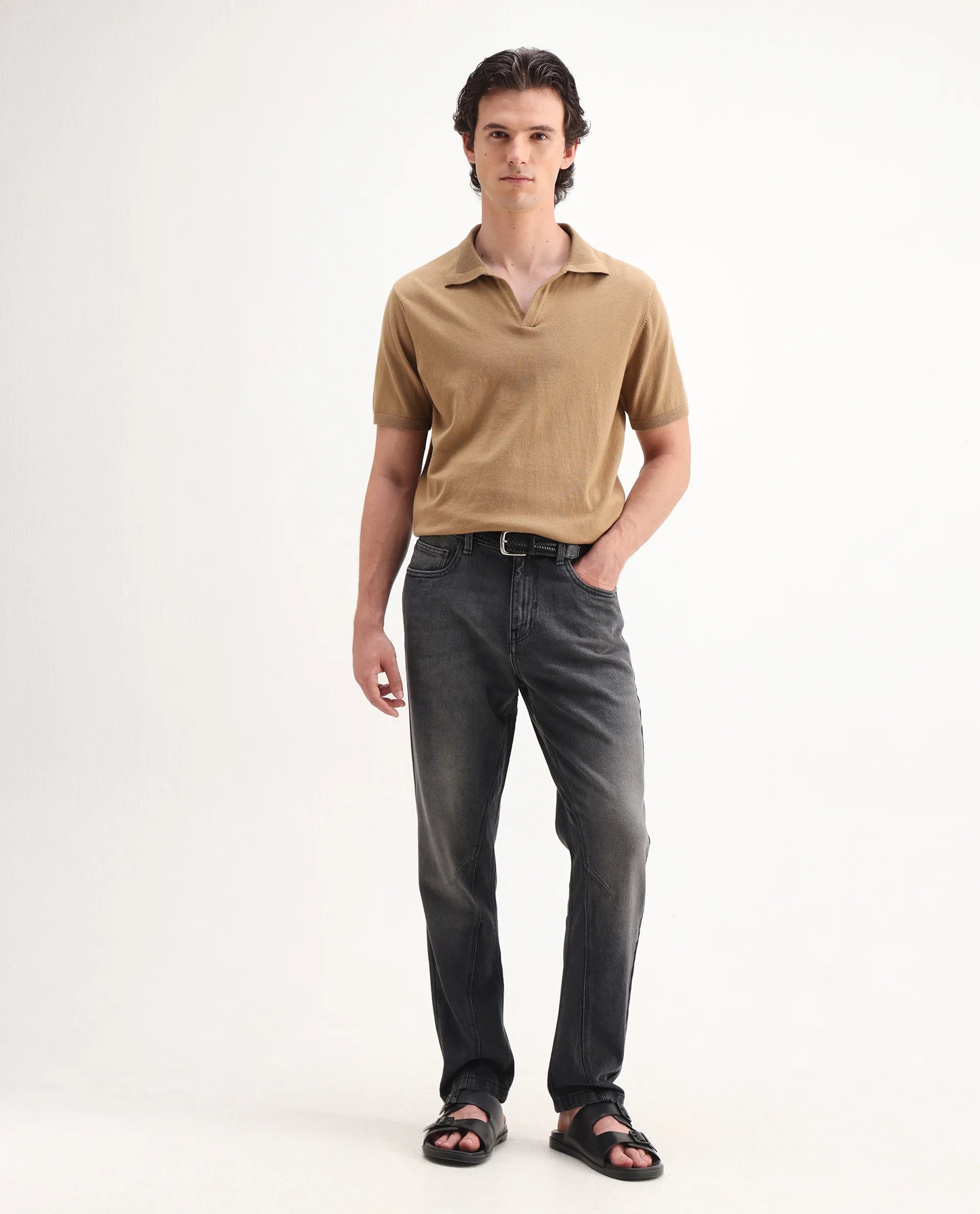 Rare Rabbit Men's Kobet Grey Cotton Plain Morris Regular Fit Jeans