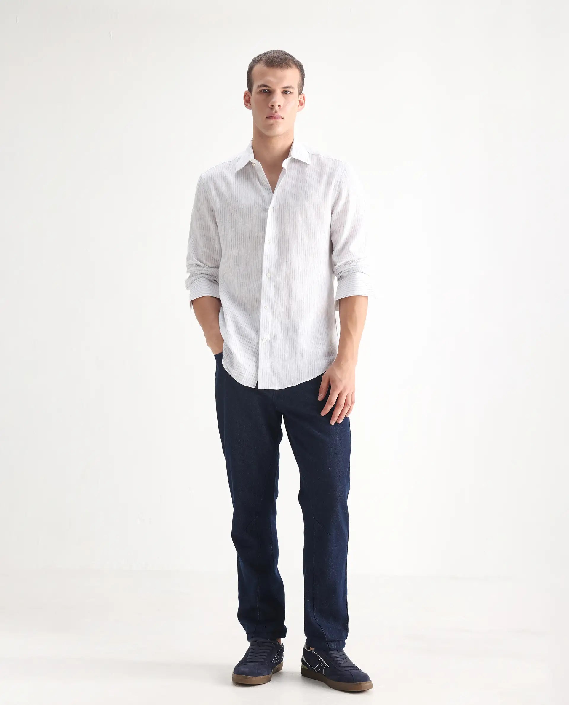 Rare Rabbit Men's Kobetor Dark Blue Cotton Plain Morris Regular Fit Jeans