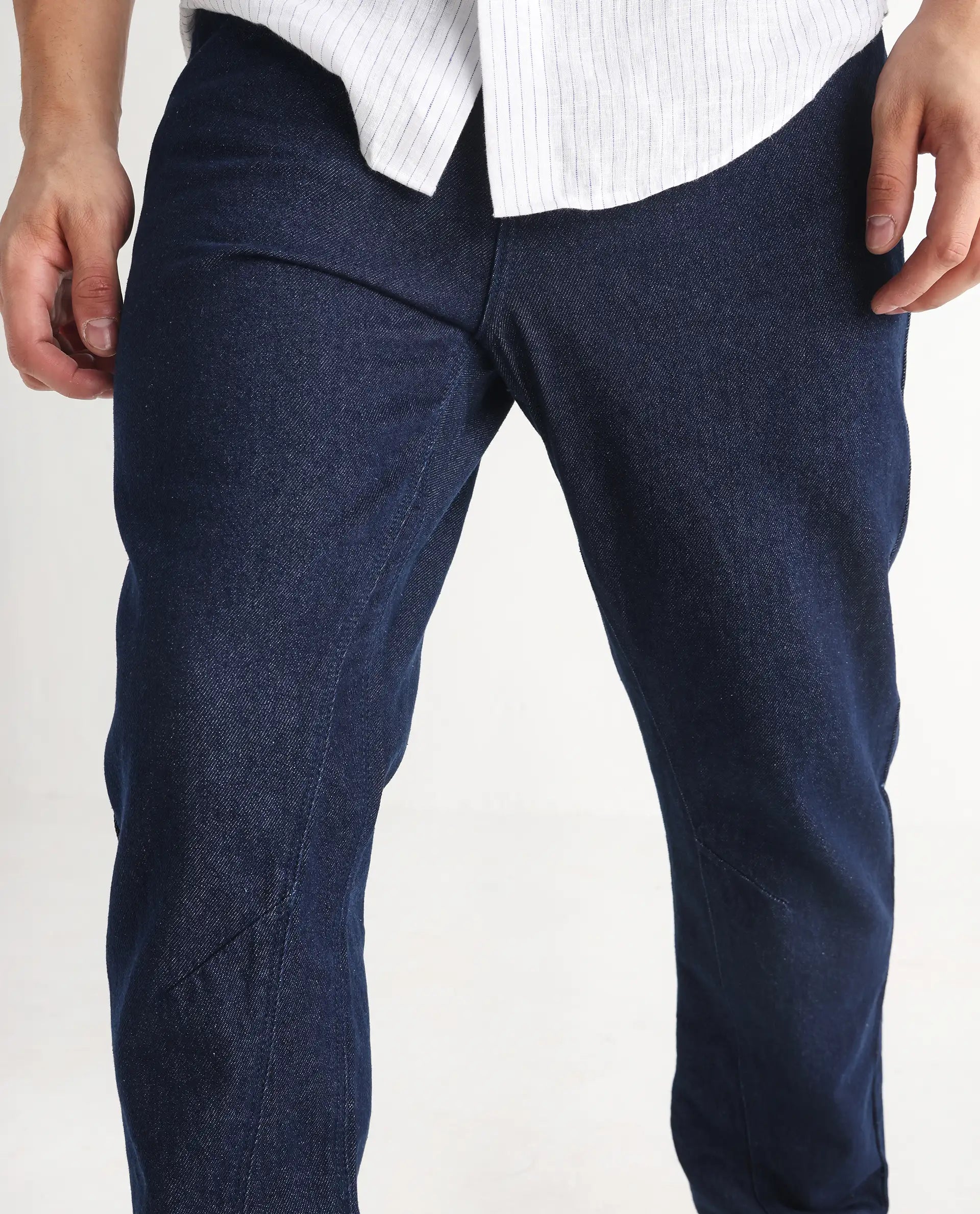 Rare Rabbit Men's Kobetor Dark Blue Cotton Plain Morris Regular Fit Jeans