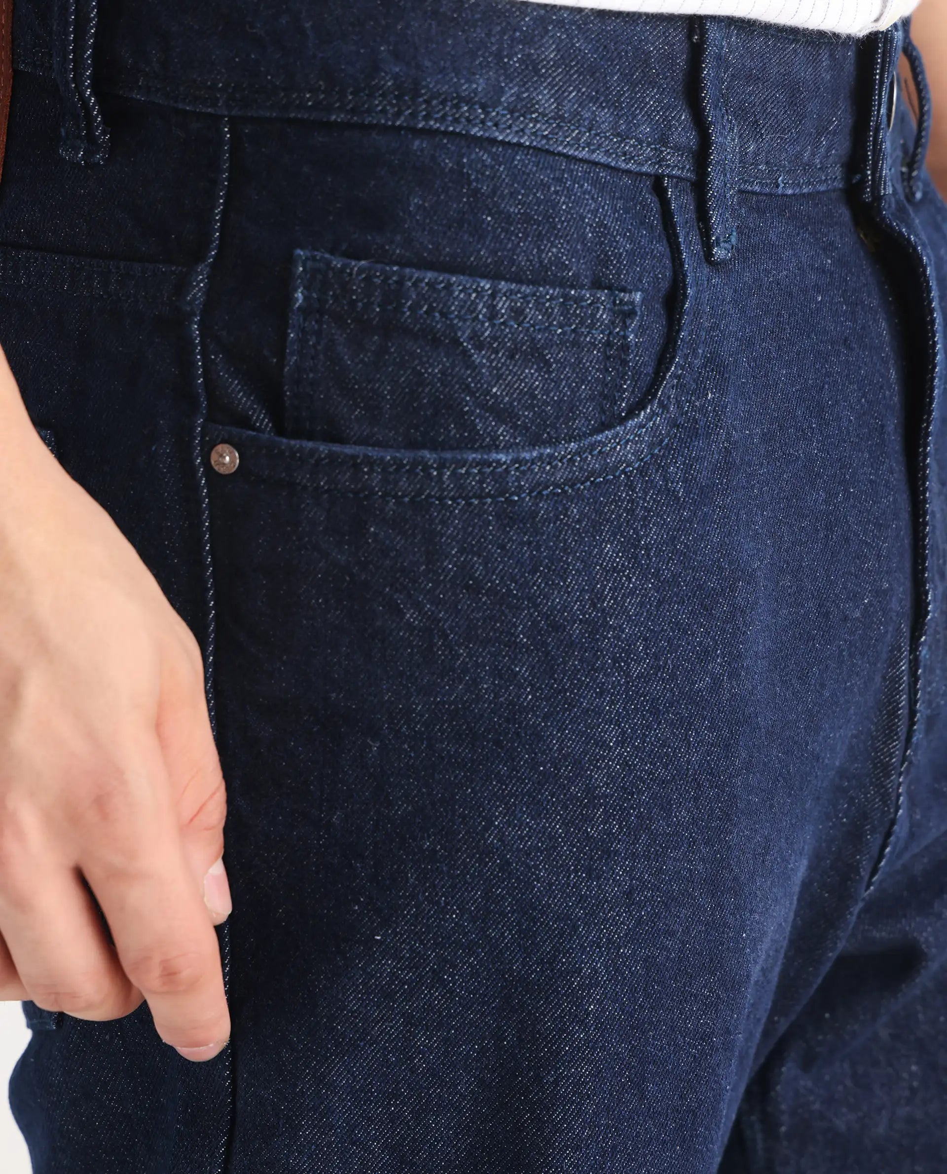 Rare Rabbit Men's Kobetor Dark Blue Cotton Plain Morris Regular Fit Jeans