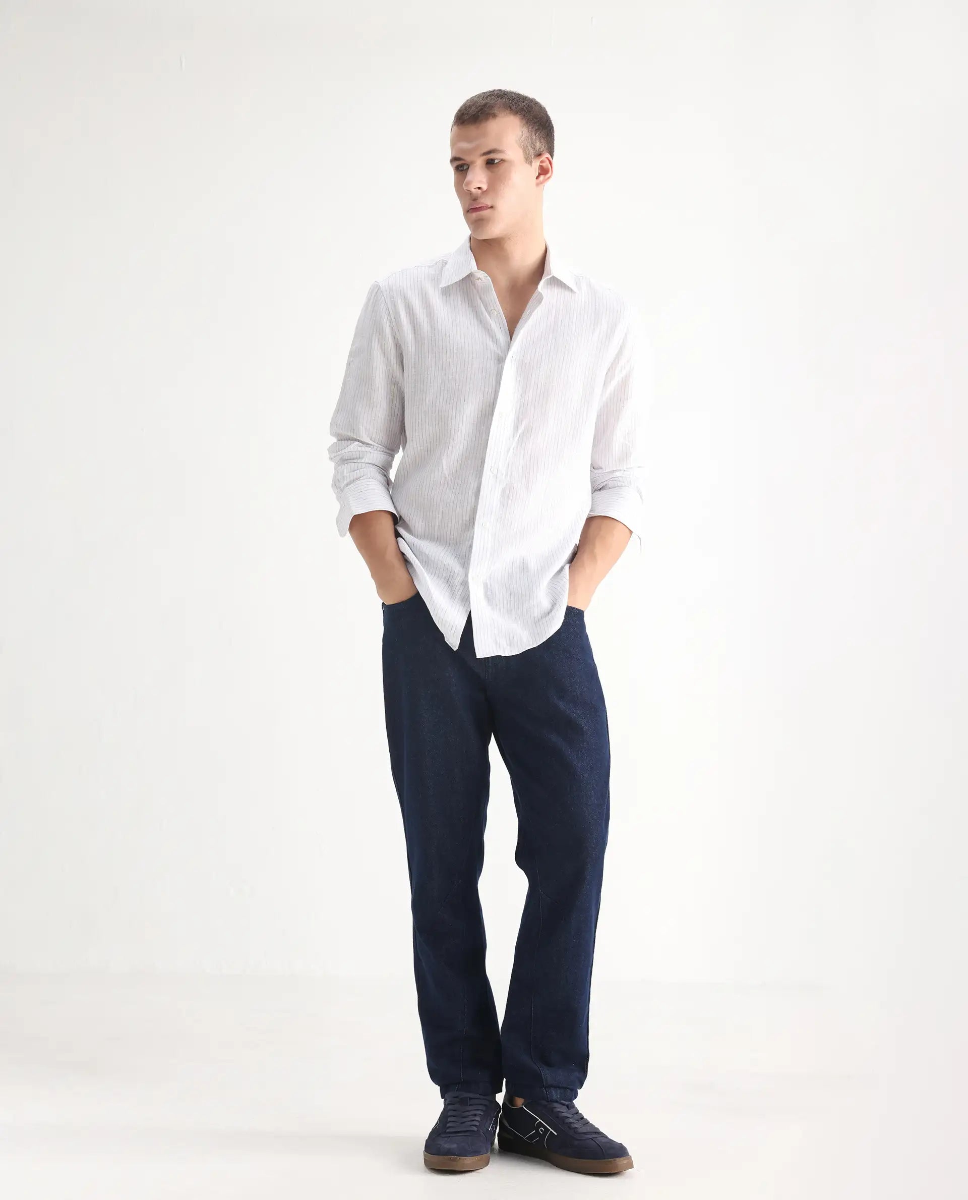 Rare Rabbit Men's Kobetor Dark Blue Cotton Plain Morris Regular Fit Jeans