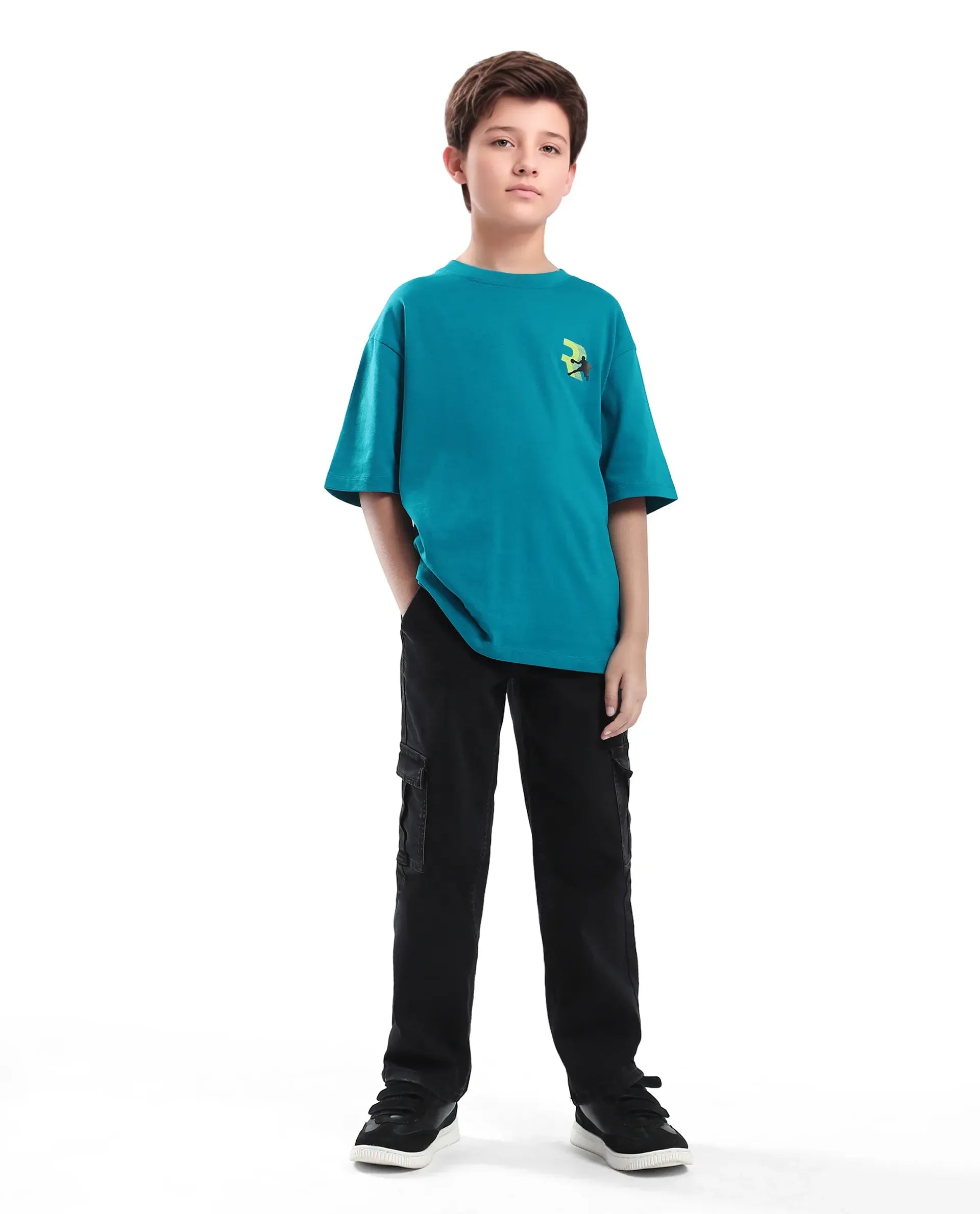 Rare Ones Kids Kobe Turq Cotton Graphic Print Slip-On Oversized Fit T-Shirt