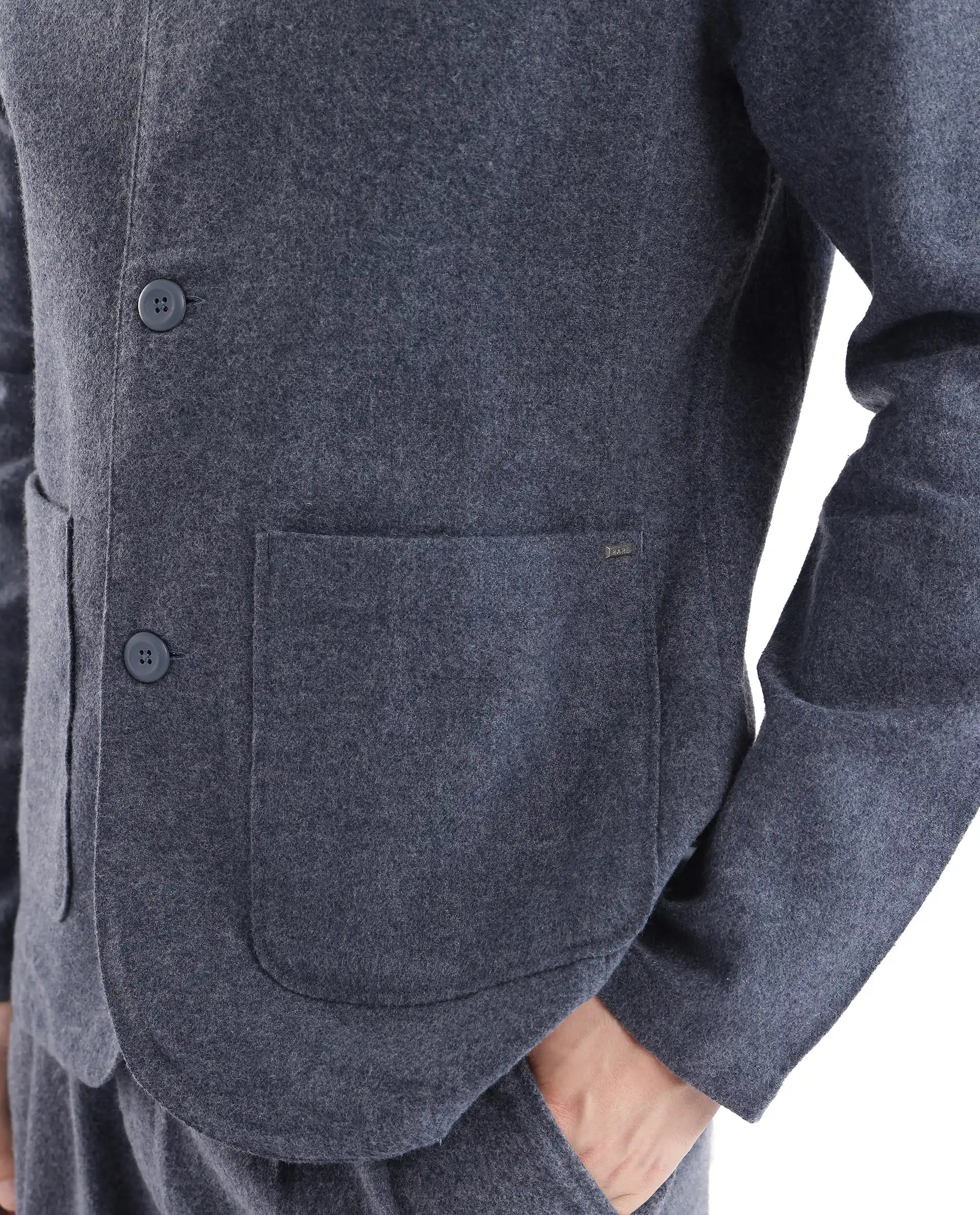 Rare Rabbit Men's Kolo Navy Mandarin Collar Full Sleeve Mercury Twill Shacket