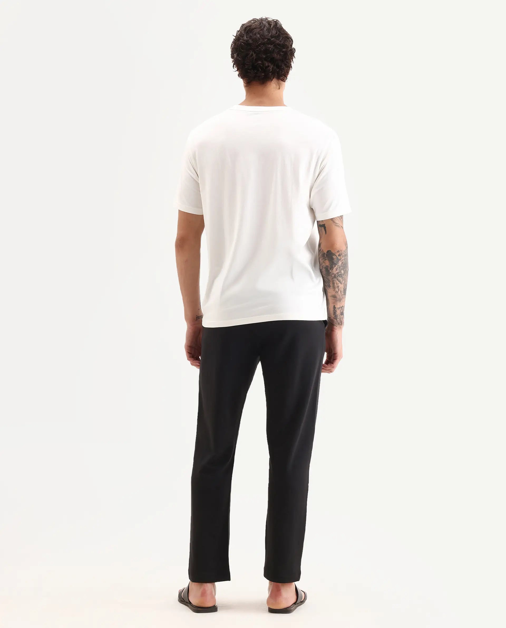 Rare Rabbit Men's Koney Black Cotton Blend Fabric Regular Fit Plain Pajama