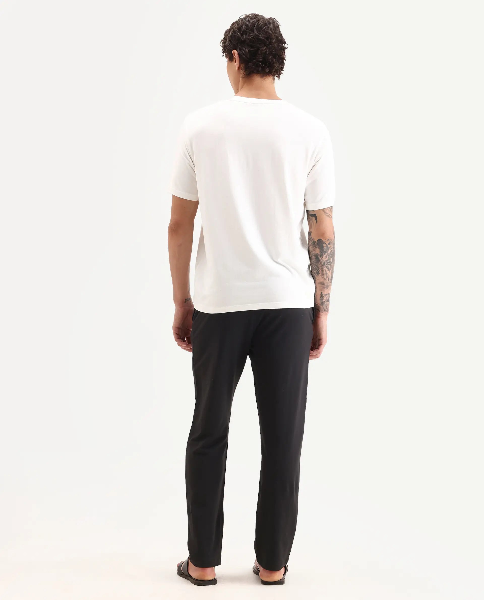 Rare Rabbit Men's Koney Black Cotton Blend Fabric Regular Fit Plain Pajama