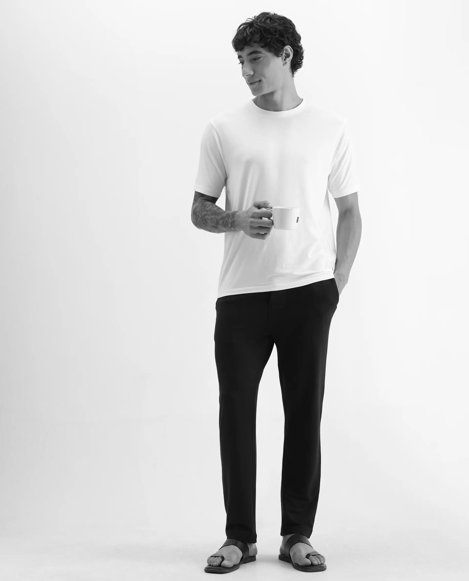 Rare Rabbit Men's Koney Black Cotton Blend Fabric Regular Fit Plain Pajama