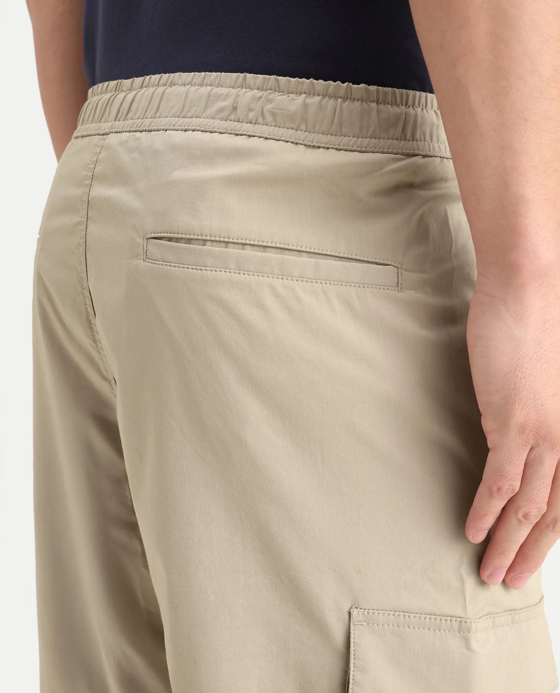 Rare Rabbit Men's Korb Beige Cotton Blend Plain Relaxed Fit Trouser