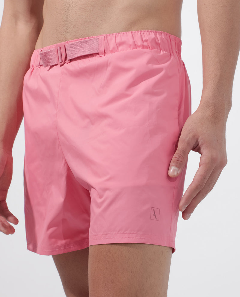 Rare Rabbit Men's Kort Light Pink Polyester Fabric Buckle Fastening Regular Fit Solid Shorts