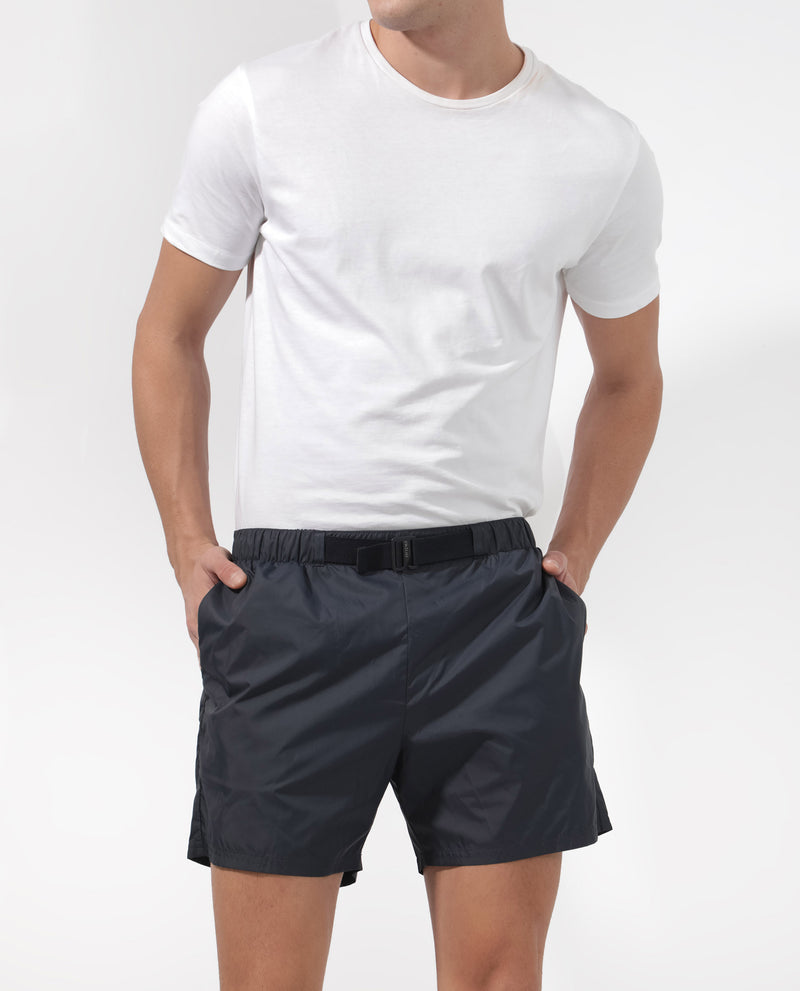 Rare Rabbit Men's Kort Navy Polyester Fabric Buckle Fastening Regular Fit Solid Shorts