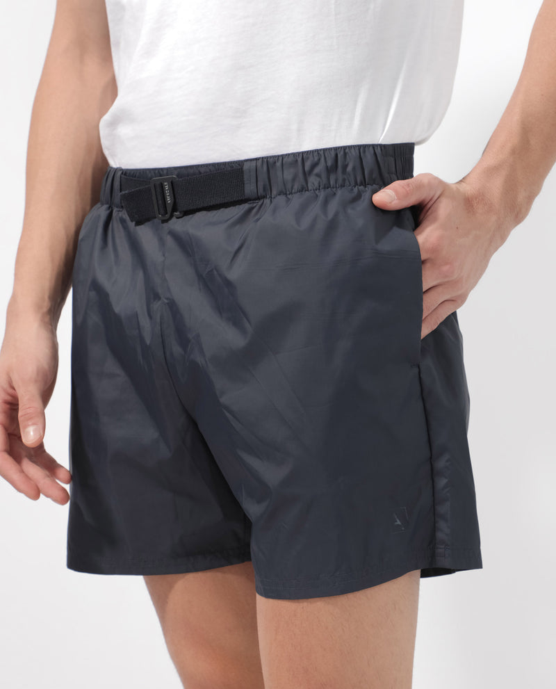 Rare Rabbit Men's Kort Navy Polyester Fabric Buckle Fastening Regular Fit Solid Shorts