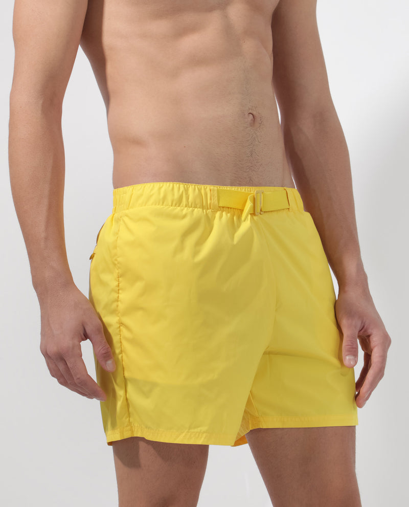 Rare Rabbit Men's Kort Yellow Polyester Fabric Buckle Fastening Regular Fit Solid Shorts