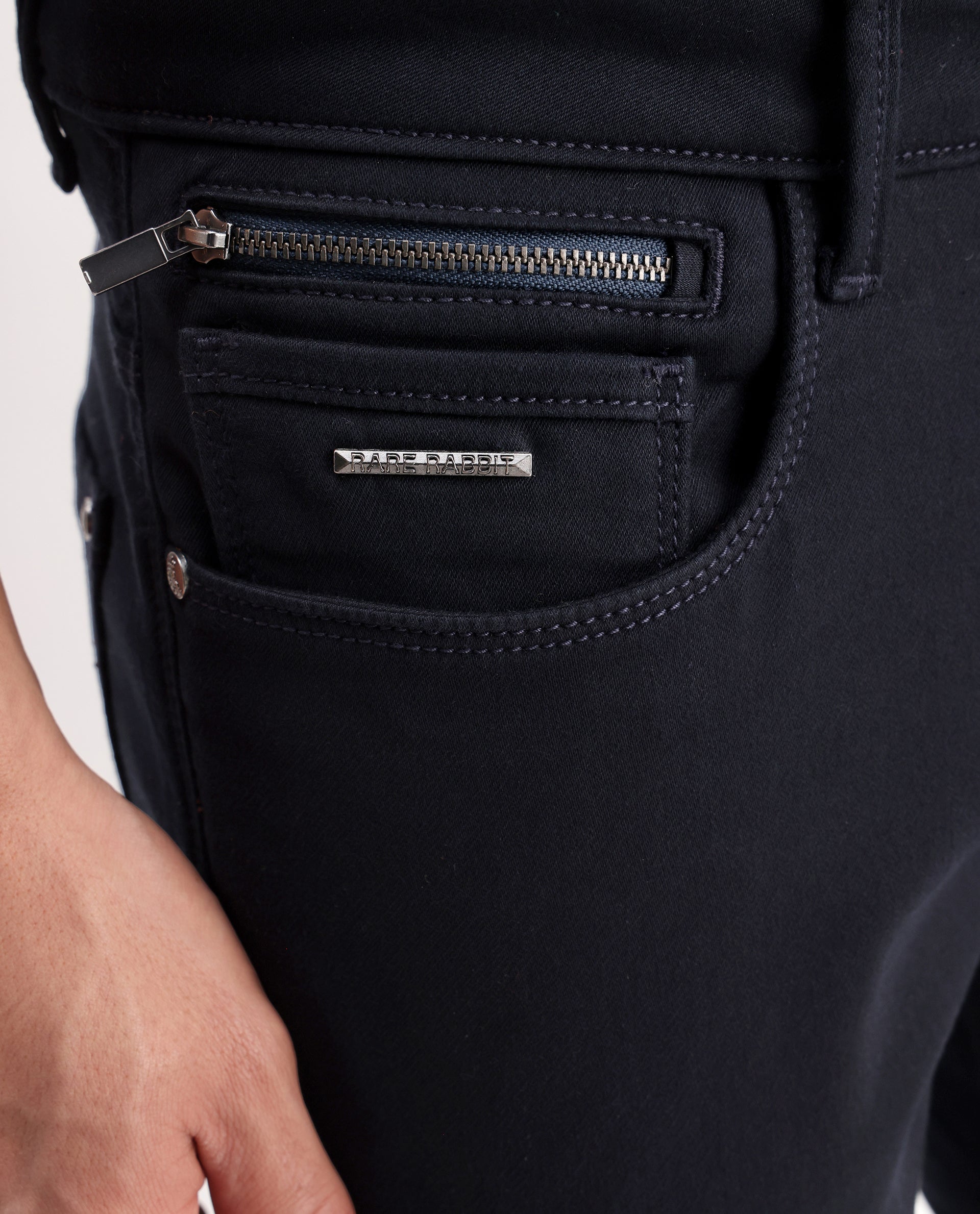 Rare Rabbit Men's Korv-25 Navy Cotton Blend Plain Hawk Slim Fit Jeans