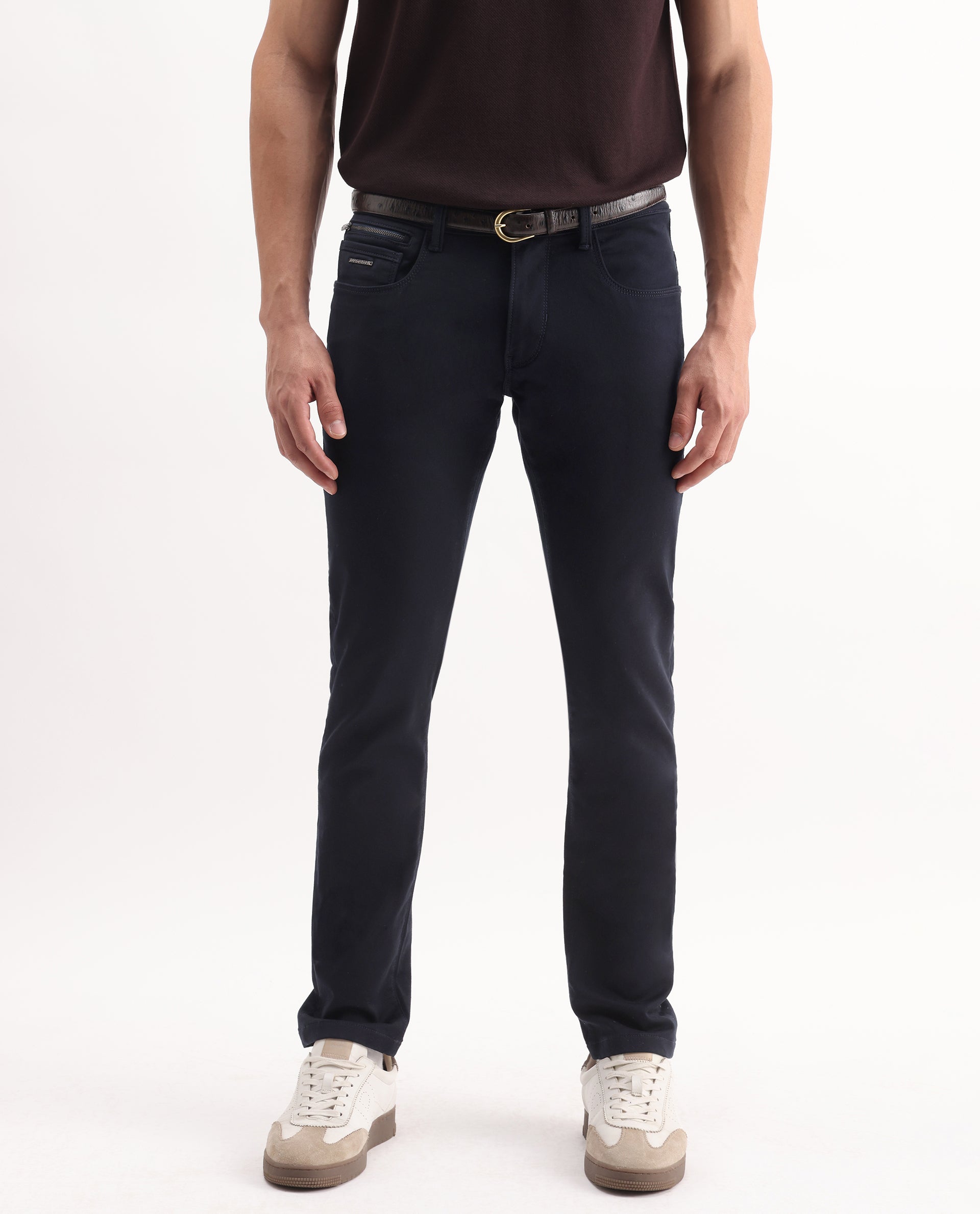 Rare Rabbit Men's Korv-25 Navy Cotton Blend Plain Hawk Slim Fit Jeans