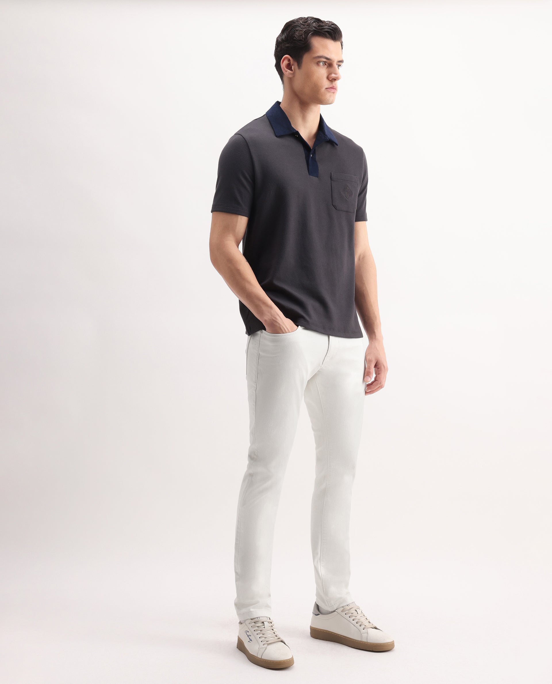 Rare Rabbit Men's Korv-25 Off White Cotton Blend Plain Hawk Slim Fit Jeans