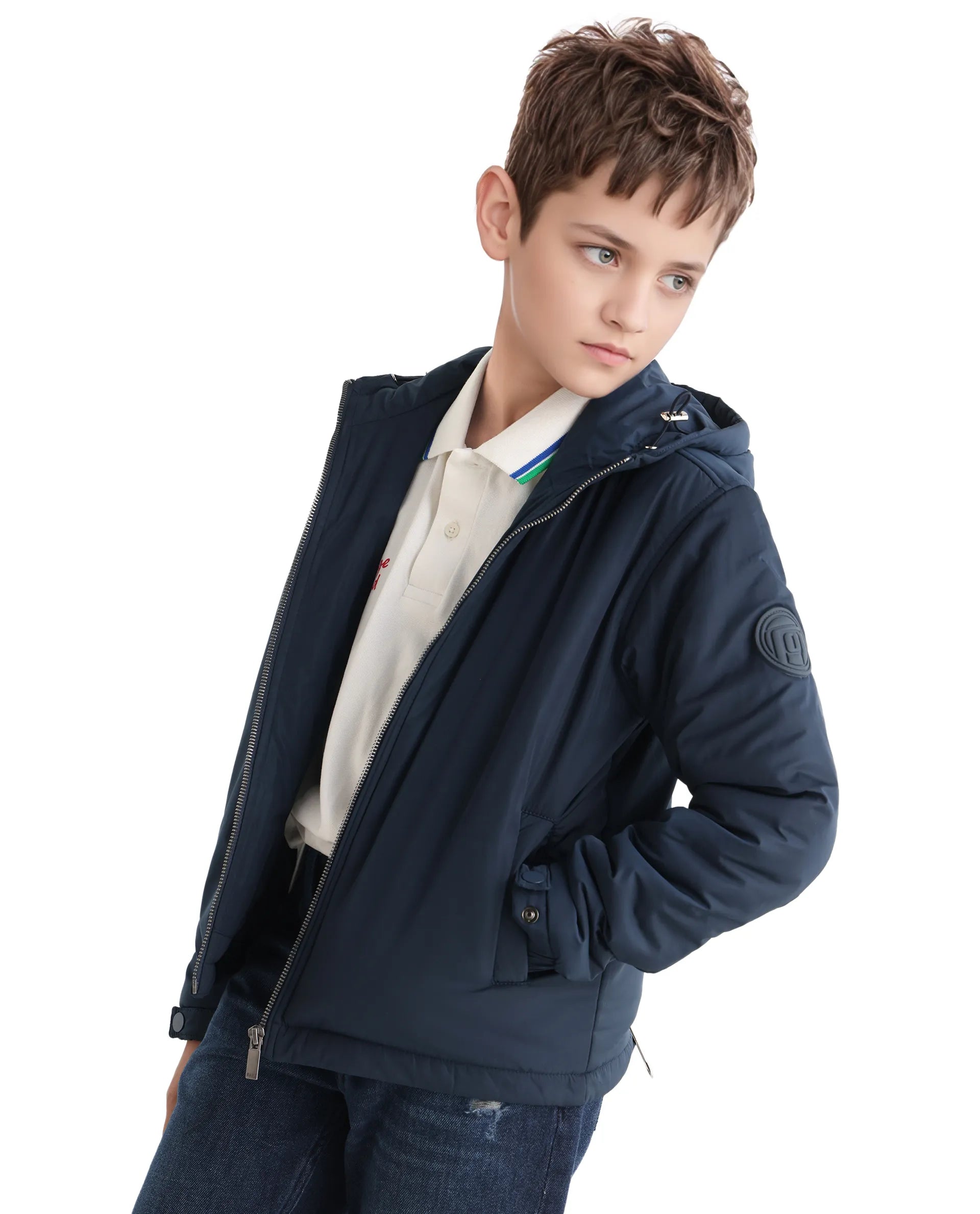 Rare Ones Kids Kost-K Navy Polyester Zipper Closure Hooded Plain Full Sleeves Regular Fit Jacket
