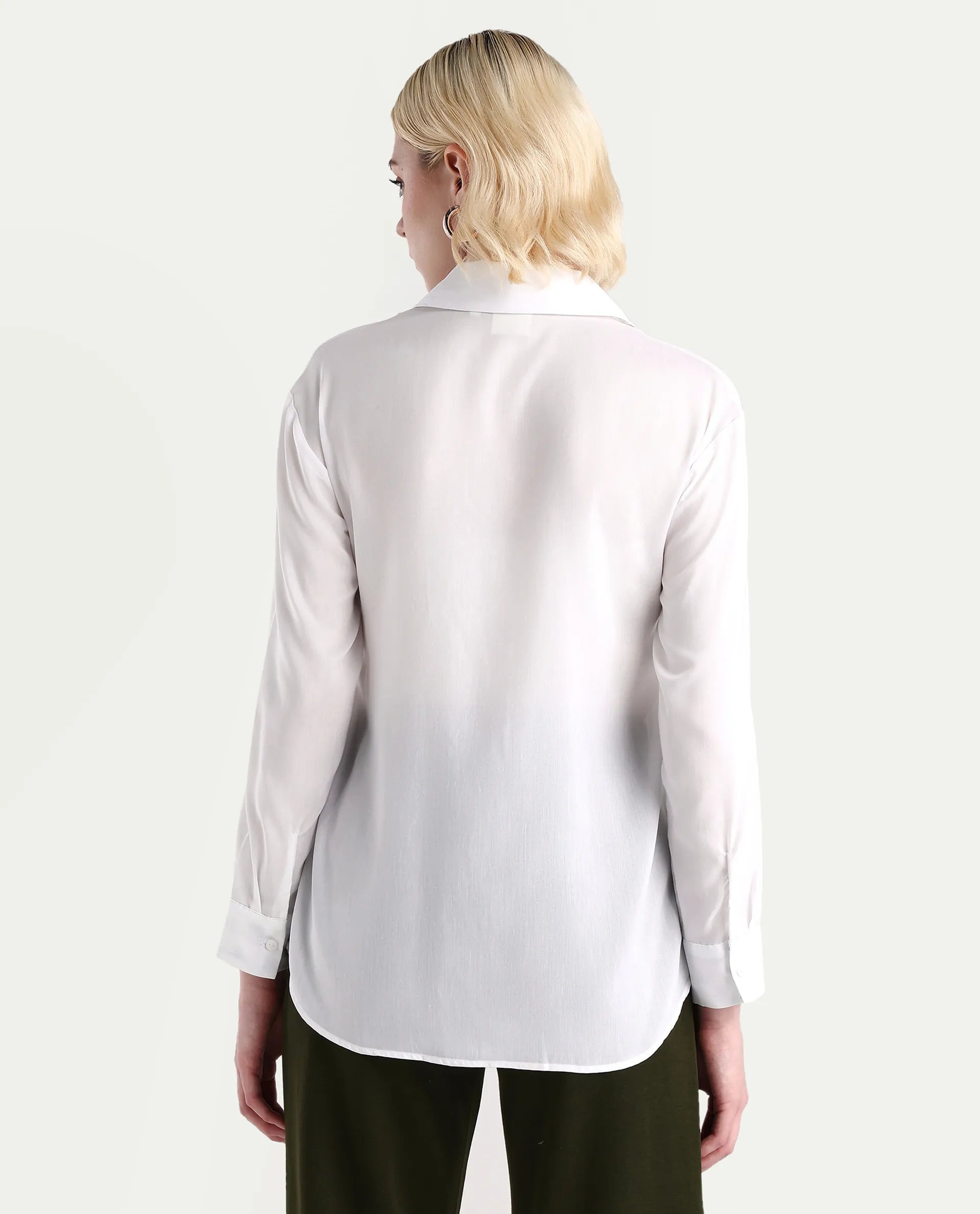 Rareism Women's Kraftt White Polyester Blend Drop Collar Floral Print Cuffed Sleeve Regular Fit Top