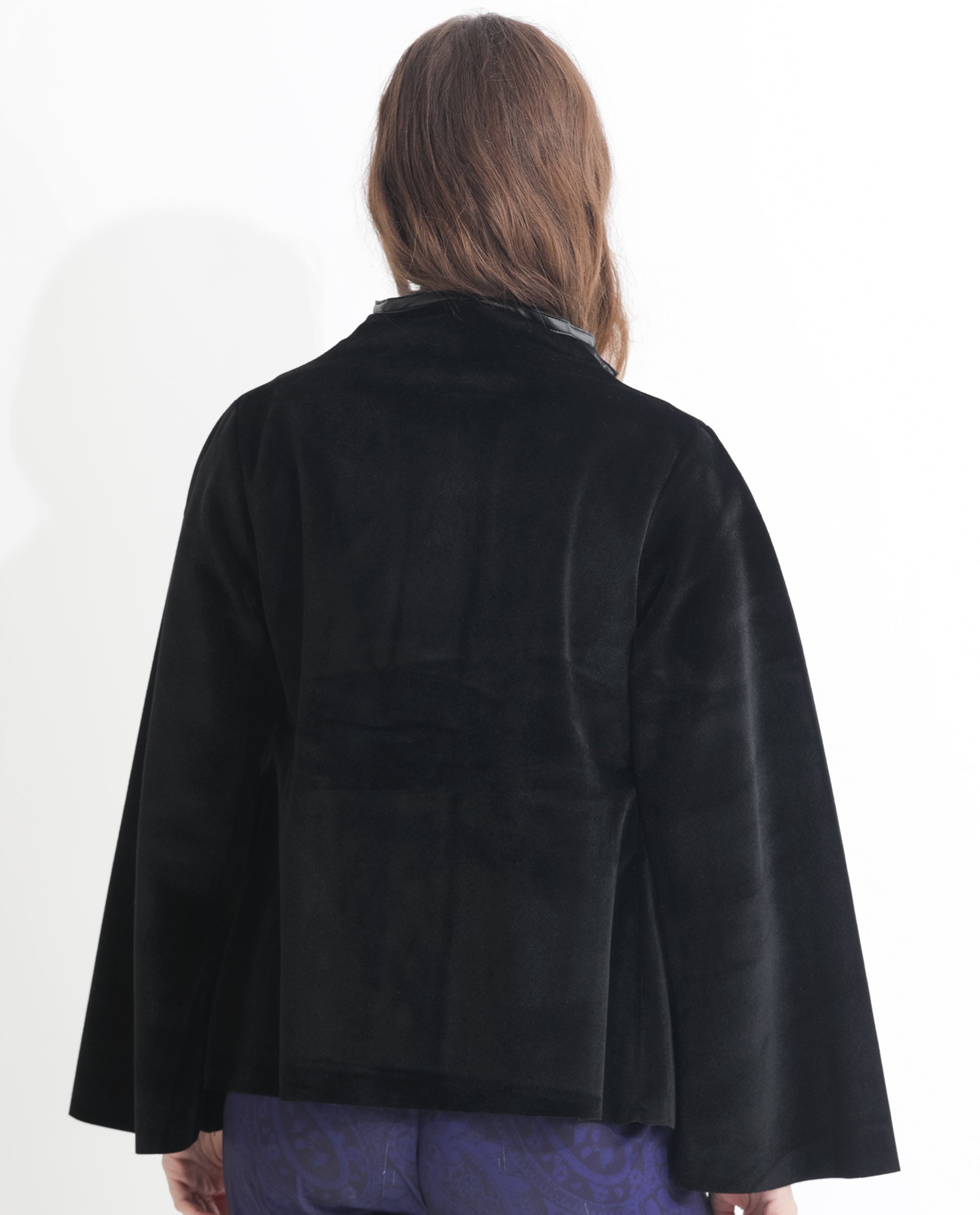 Rareism Women Kraus Black Polyester Fabric Full Sleeves Solid High Neck Jacket