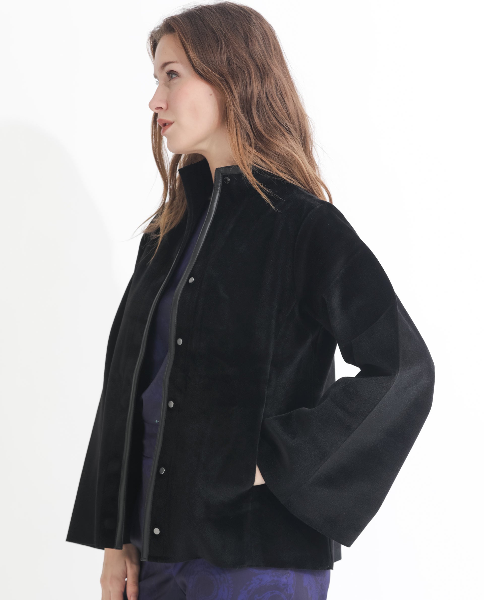 Rareism Women Kraus Black Polyester Fabric Full Sleeves Solid High Neck Jacket