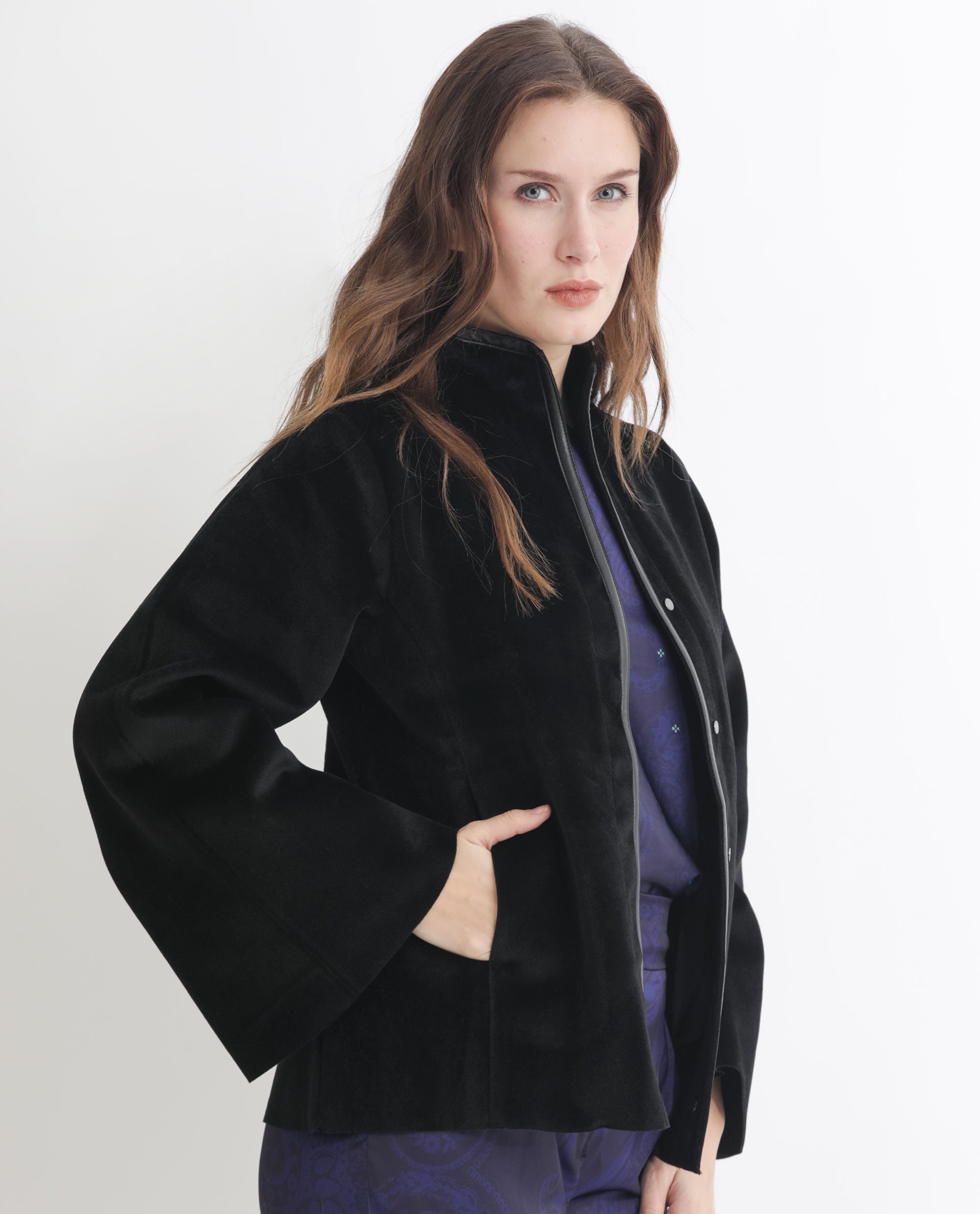 Rareism Women Kraus Black Polyester Fabric Full Sleeves Solid High Neck Jacket