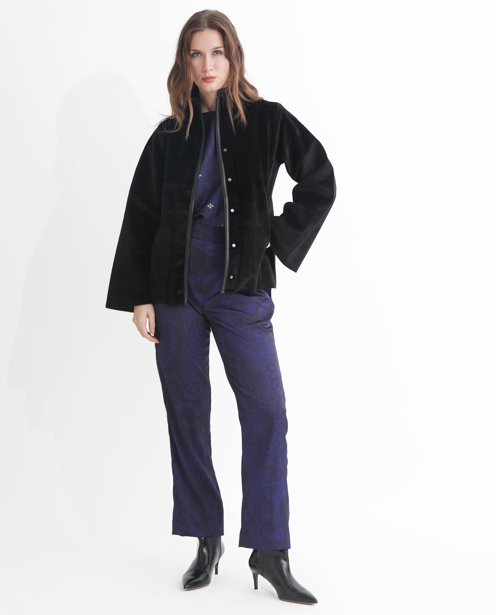 Rareism Women Kraus Black Polyester Fabric Full Sleeves Solid High Neck Jacket