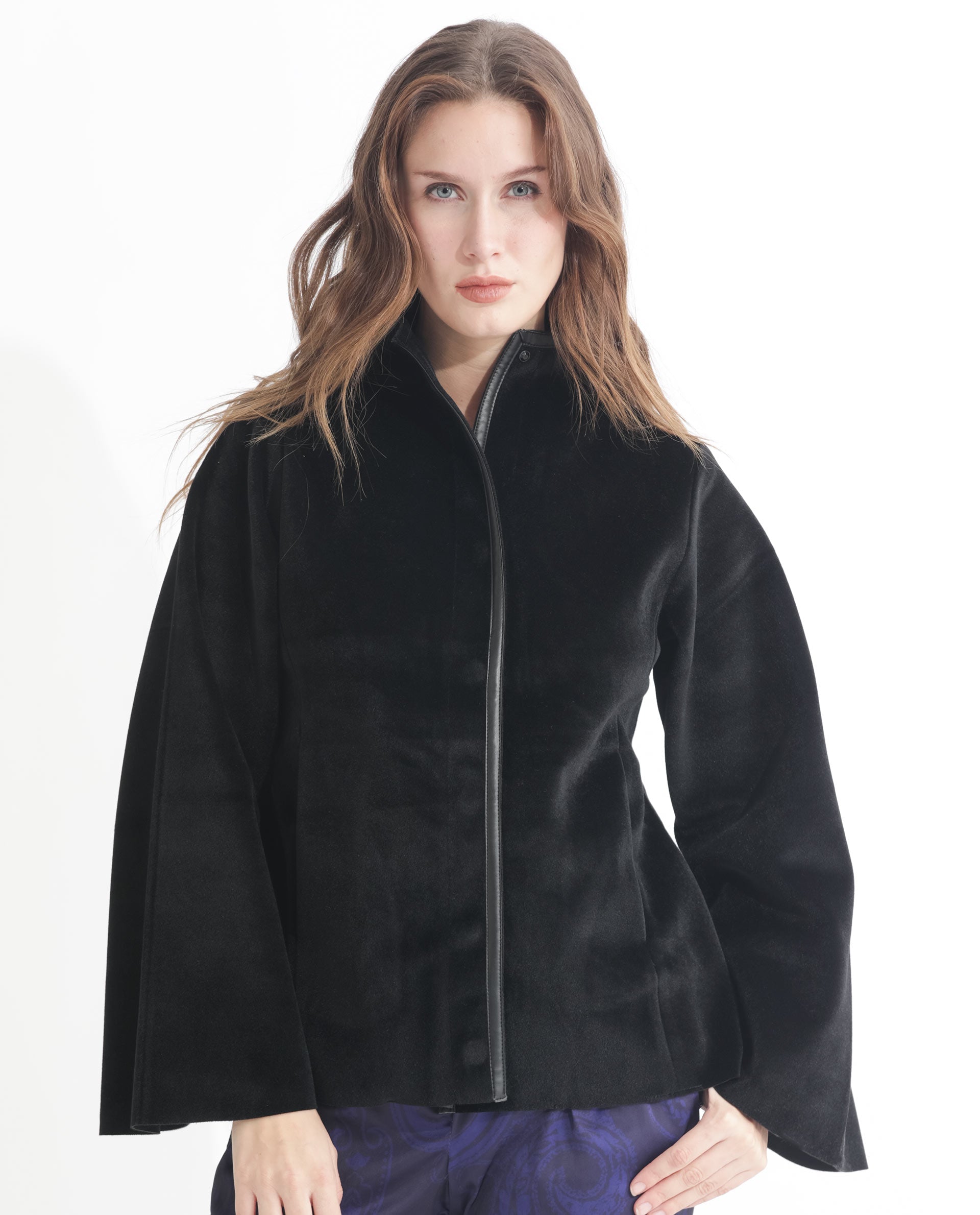 Rareism Women Kraus Black Polyester Fabric Full Sleeves Solid High Neck Jacket