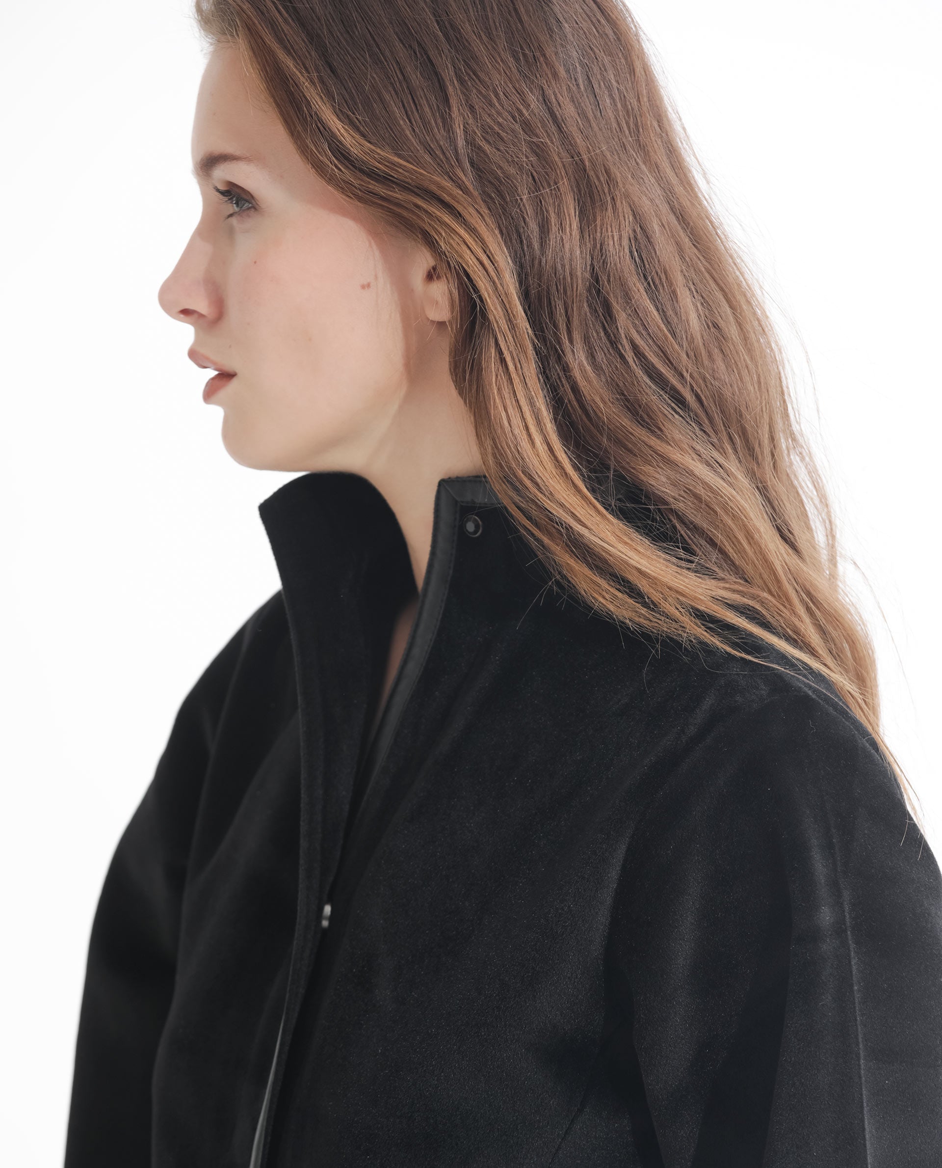 Rareism Women Kraus Black Polyester Fabric Full Sleeves Solid High Neck Jacket