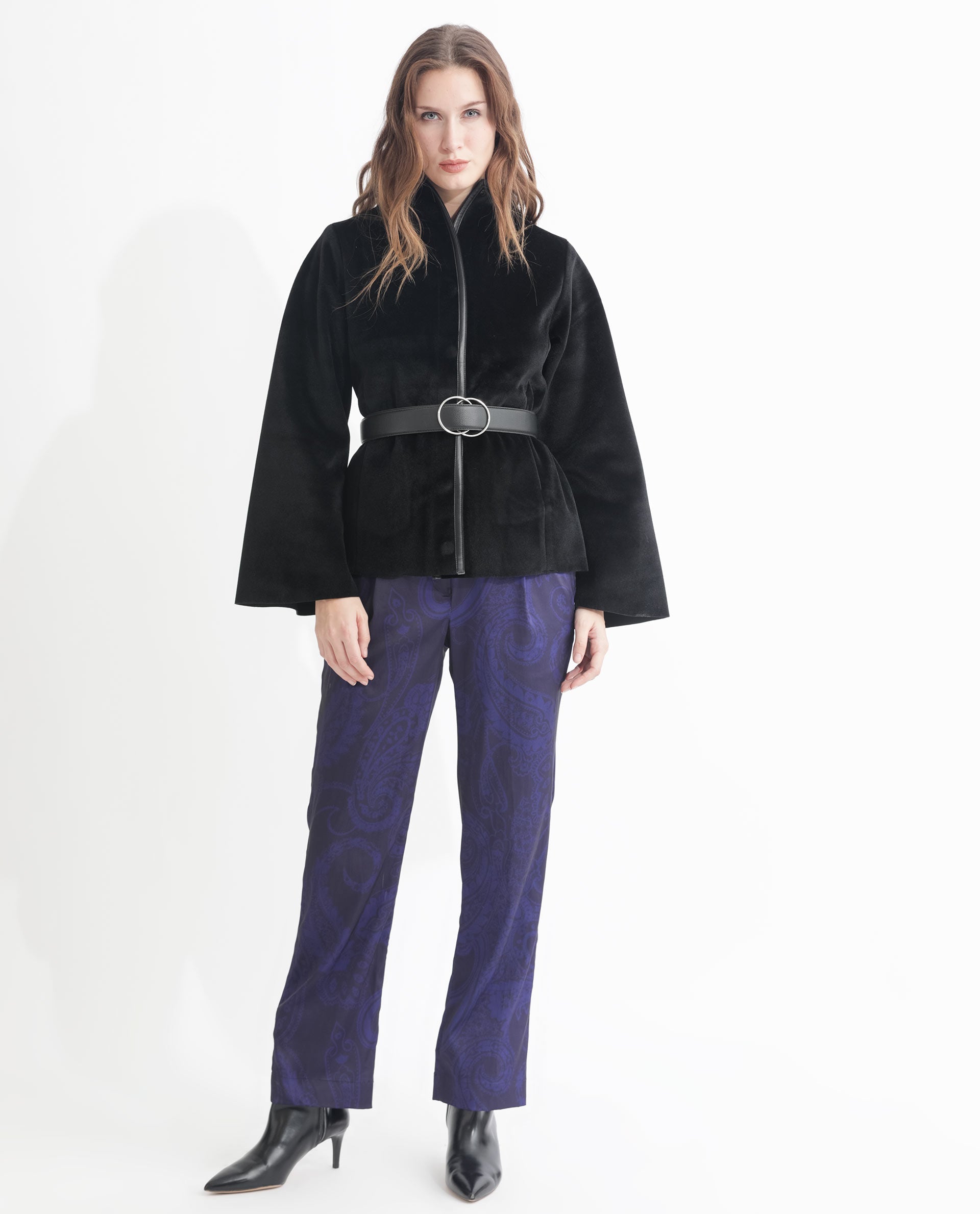 Rareism Women Kraus Black Polyester Fabric Full Sleeves Solid High Neck Jacket