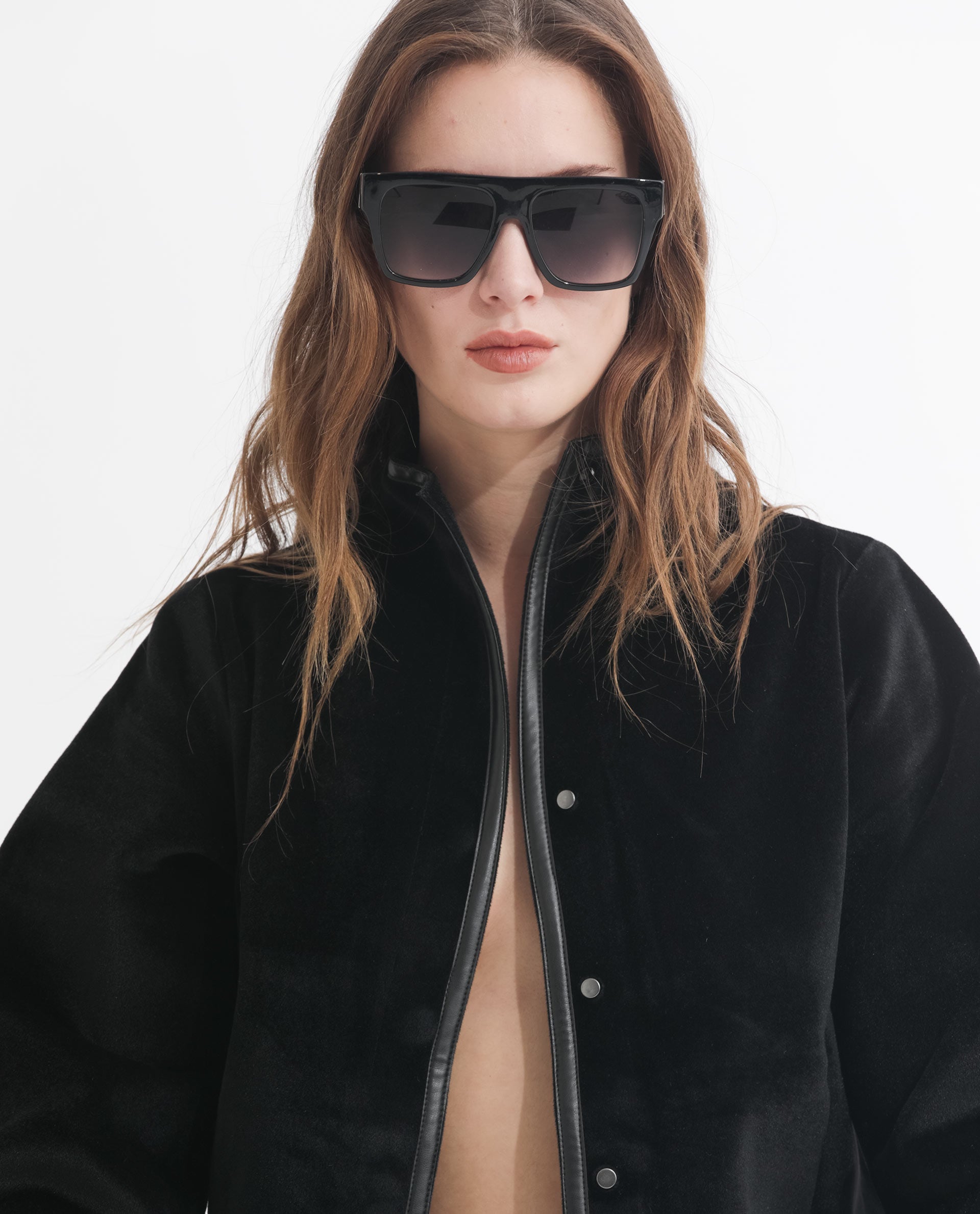 Rareism Women Kraus Black Polyester Fabric Full Sleeves Solid High Neck Jacket